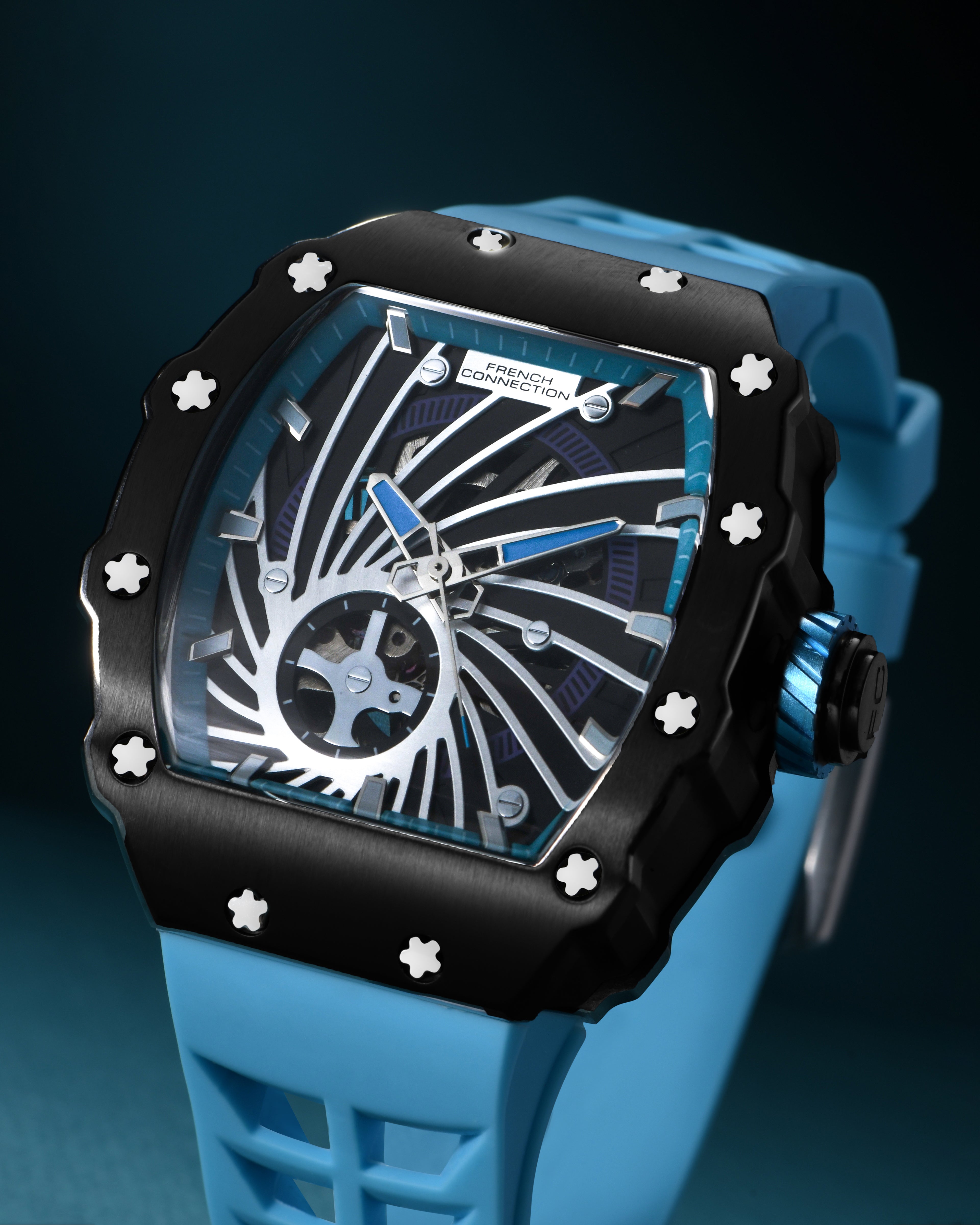 French connection Quadra Rex Blue Tonneau Mens Automatic Watch FCA08BU