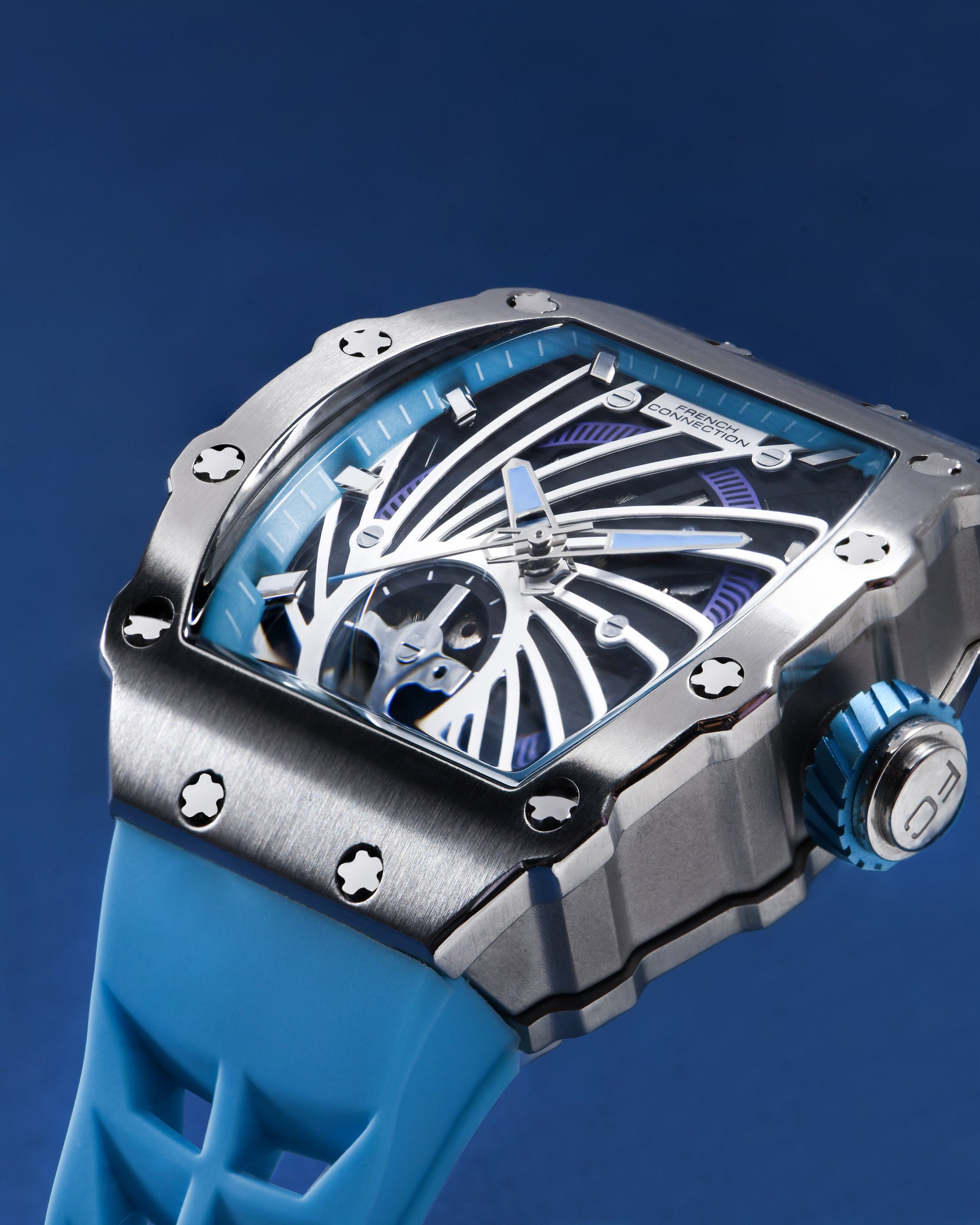 French connection Quadra Rex Blue Tonneau Mens Automatic Watch FCA08U