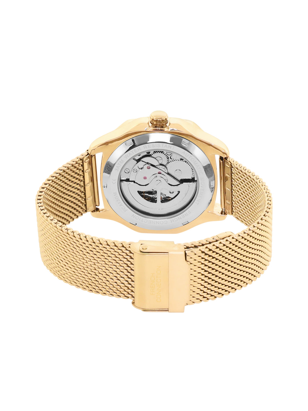 French Connection FCA13GM Men's Automatic Watch β Black Dial with Gold Mesh Strap