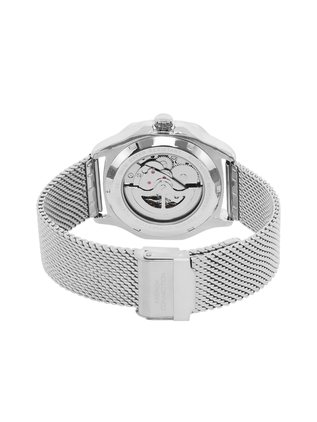 French Connection Men's Automatic Watch Silver Mesh Strap & Silver Dial