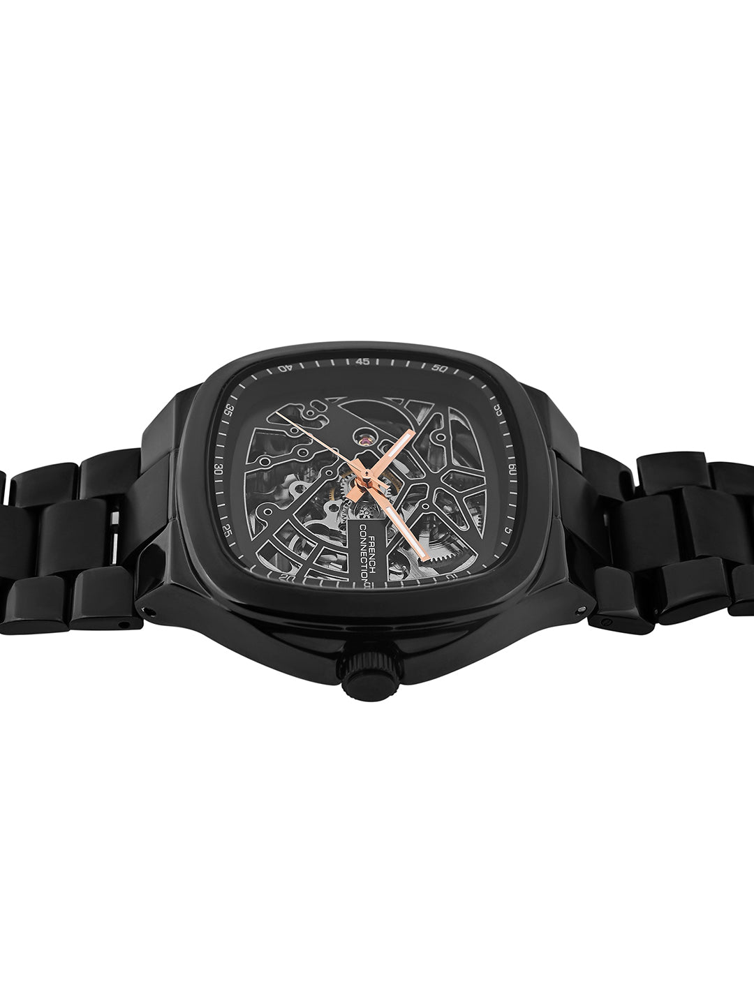 French Connection See Through Black Square Dial With Stainless Steel Strap Automatic Watch - For Mens FCA16BM