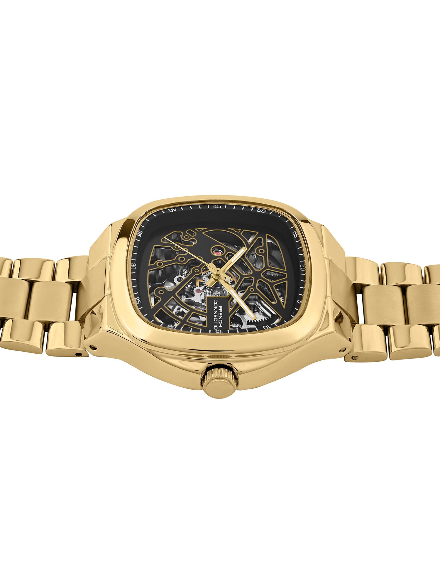 French Connection See Through Black Square Dial With Gold Stainless Steel Strap Automatic Watch - For Mens FCA16GM