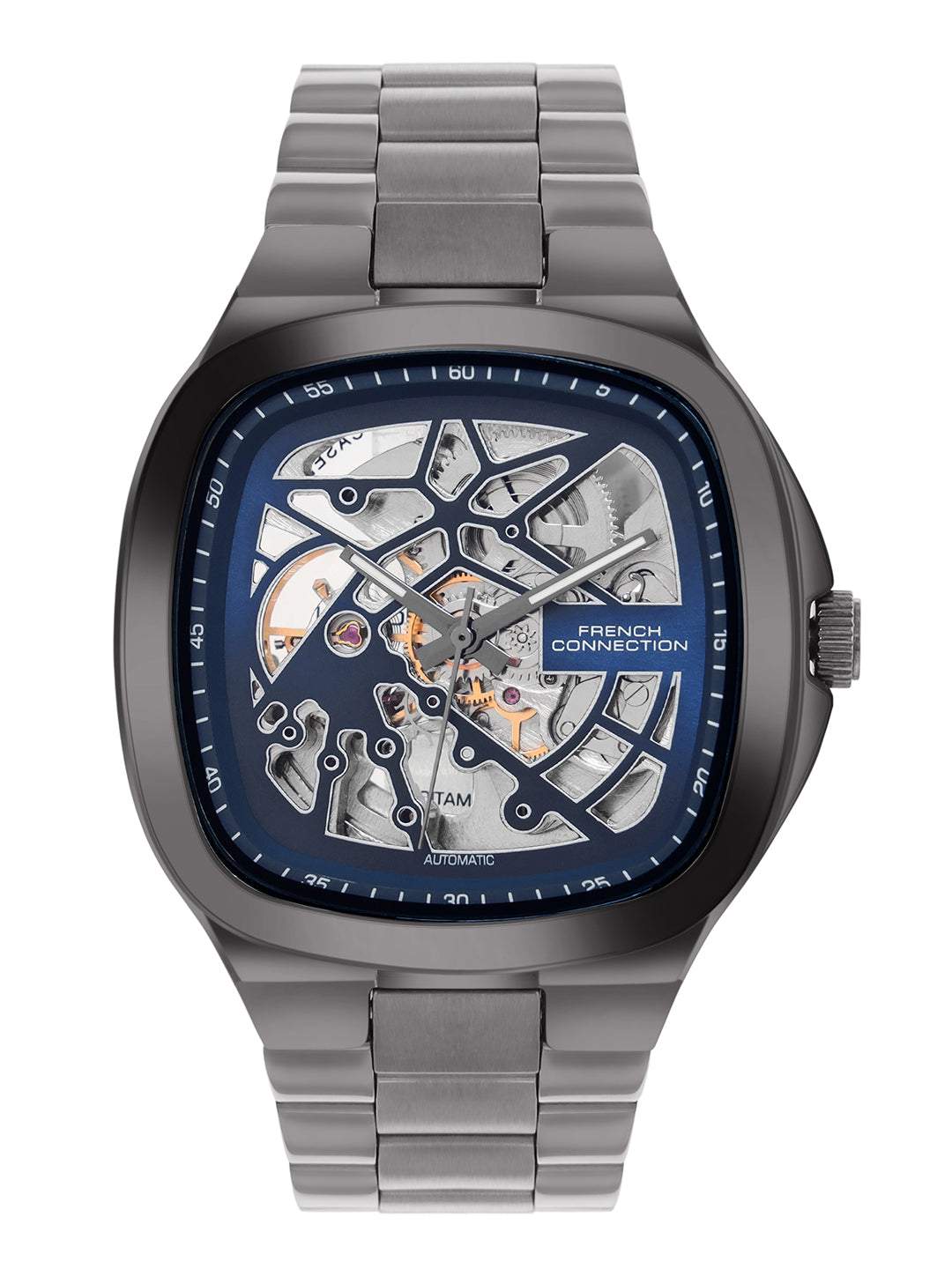 French Connection See Through Blue Square Dial With Stainless Steel Strap Automatic Watch - For Mens FCA16UGNM