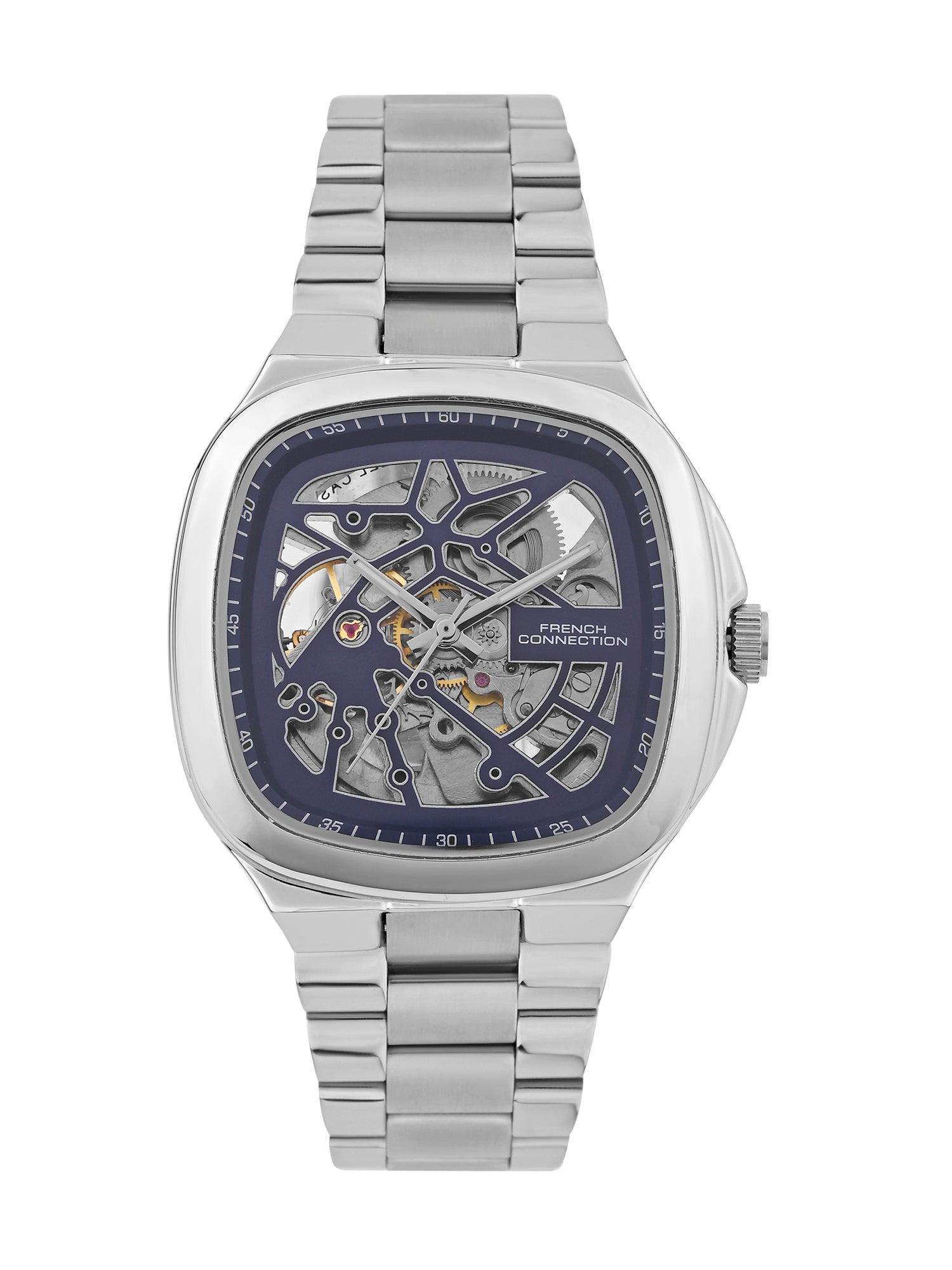 French Connection See Through Blue Square Dial With Stainless Steel Strap Automatic Watch - For Mens FCA16USM