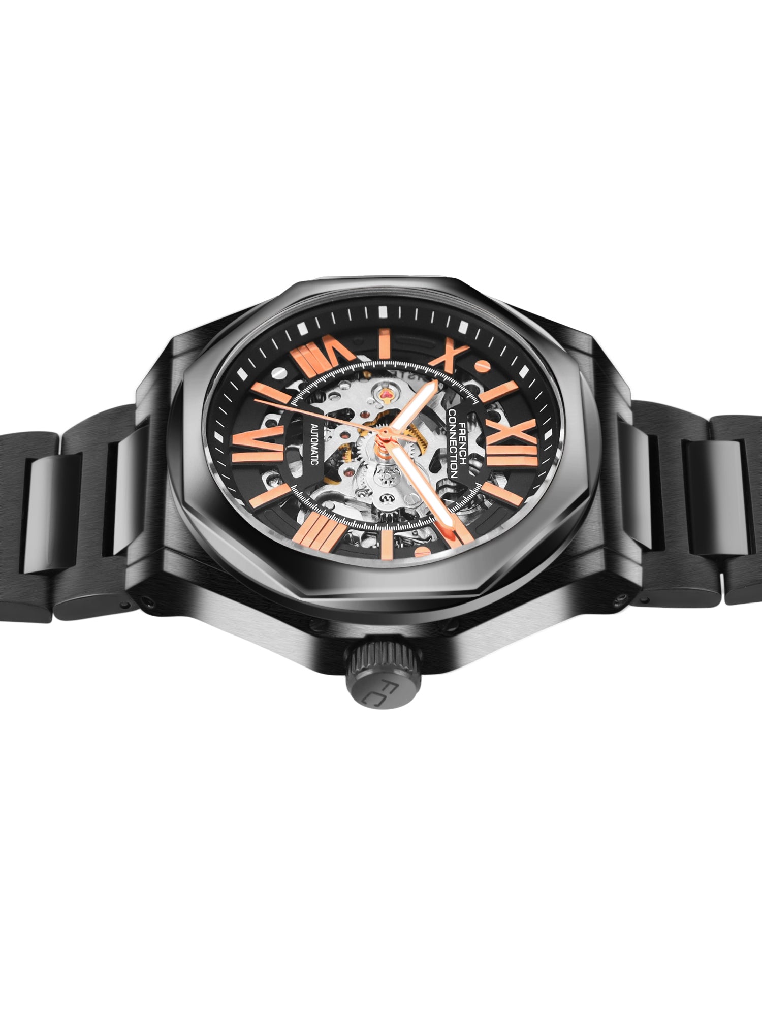 French Connection See Through Black Round Dial With Black Stainless Steel Strap Automatic Watch - For Mens FCA17BM