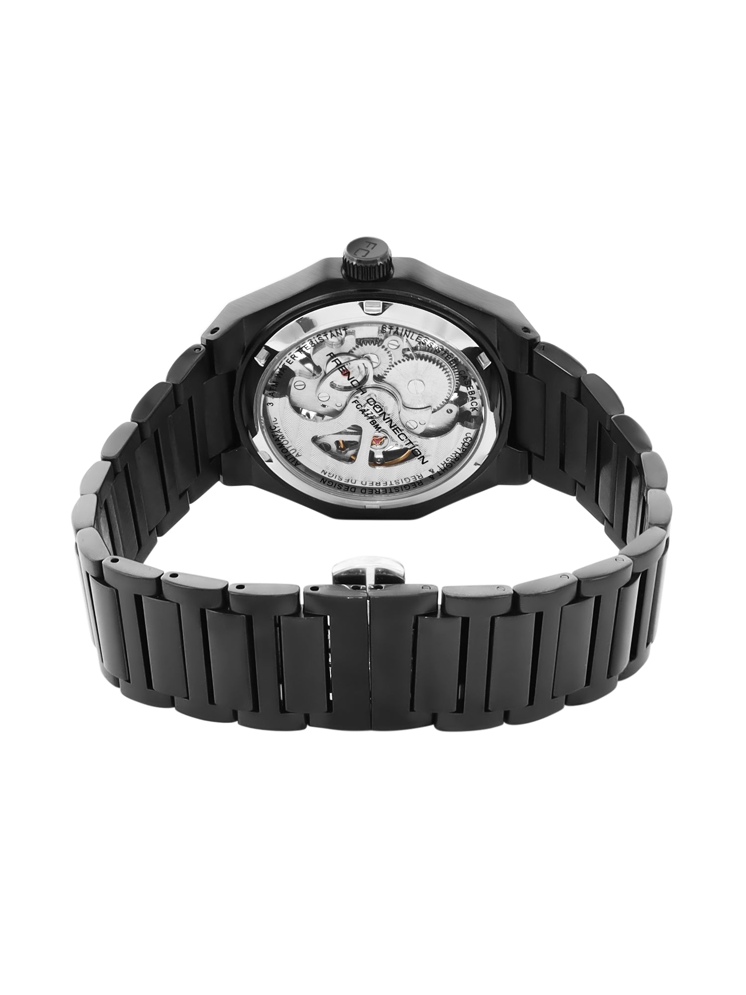 French Connection See Through Black Round Dial With Black Stainless Steel Strap Automatic Watch - For Mens FCA17BM