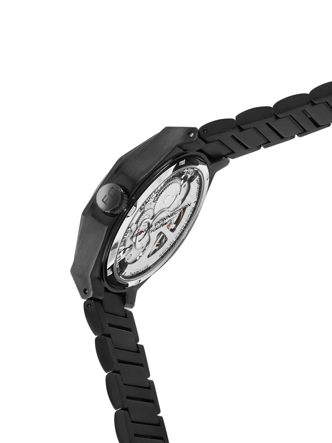 French Connection See Through Black Round Dial With Black Stainless Steel Strap Automatic Watch - For Mens FCA17BM