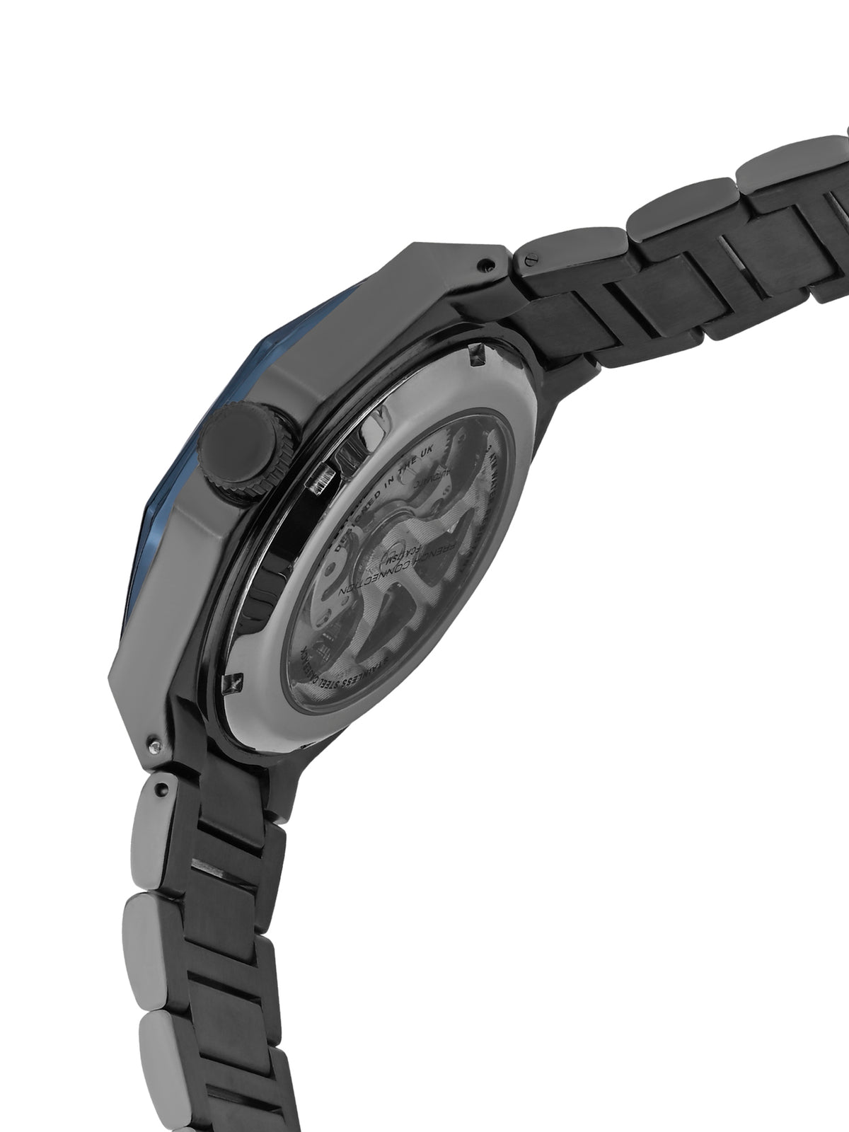 French Connection See Through Grey Round Dial With Gun Stainless Steel Strap Automatic Watch - For Mens FCA17GNM