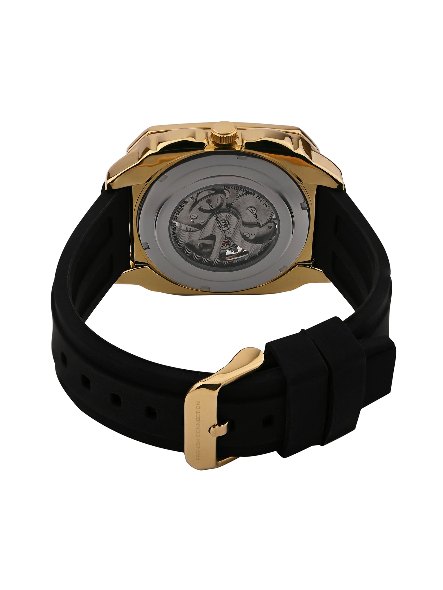 French Connection See Through Black Square Dial With Black Silicone Strap Automatic Watch - For Mens FCA18BL