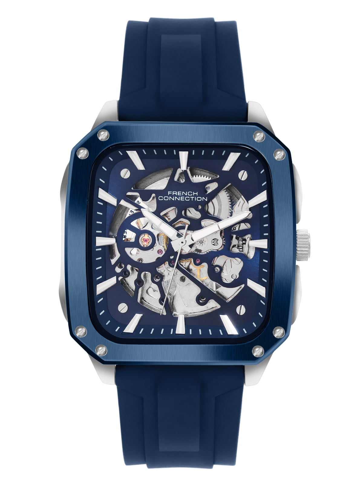 French Connection See Through Blue Square Dial With Blue Silicone Strap Automatic Watch - For Mens FCA18SUL