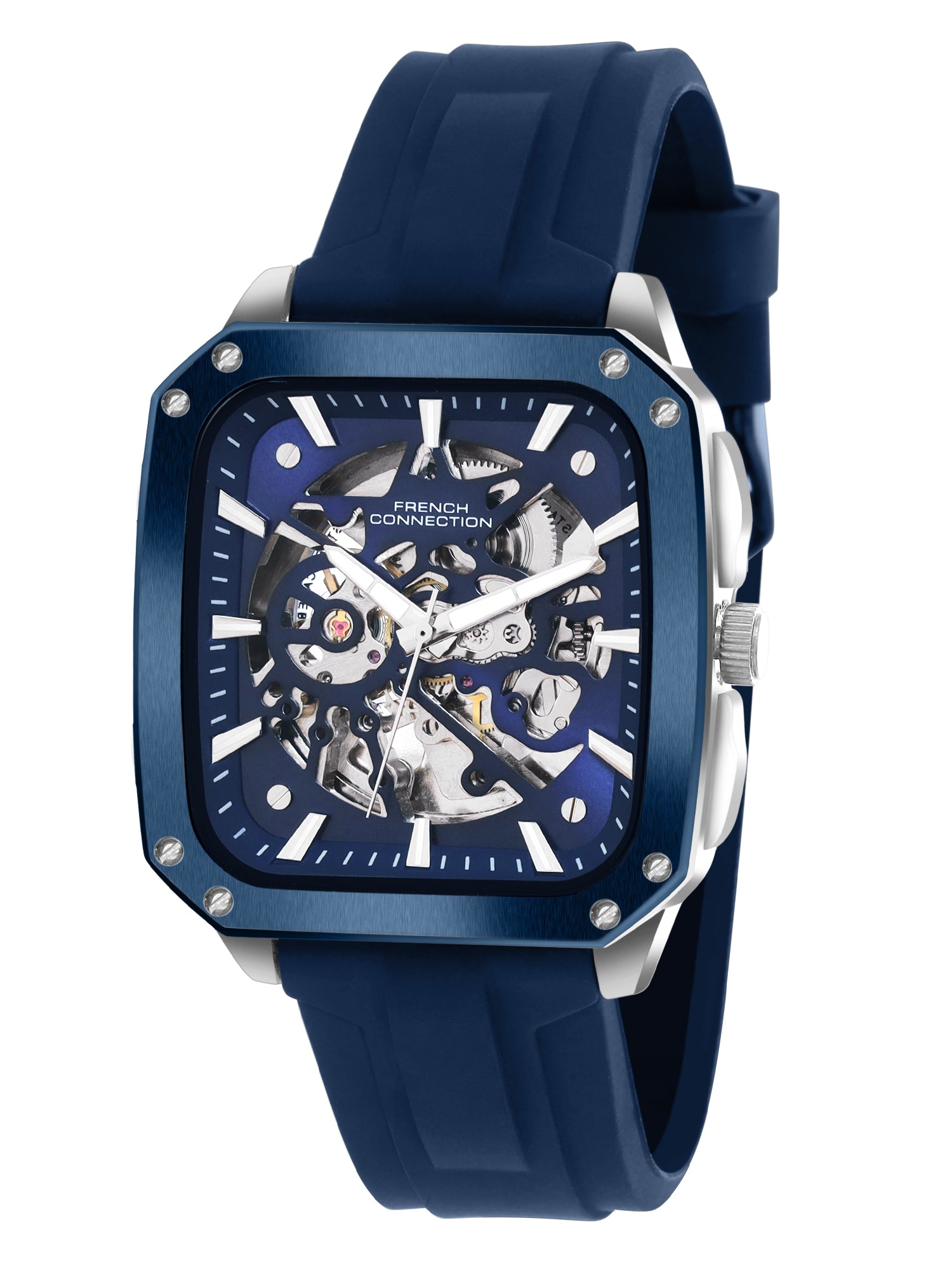 French Connection See Through Blue Square Dial With Blue Silicone Strap Automatic Watch - For Mens FCA18SUL
