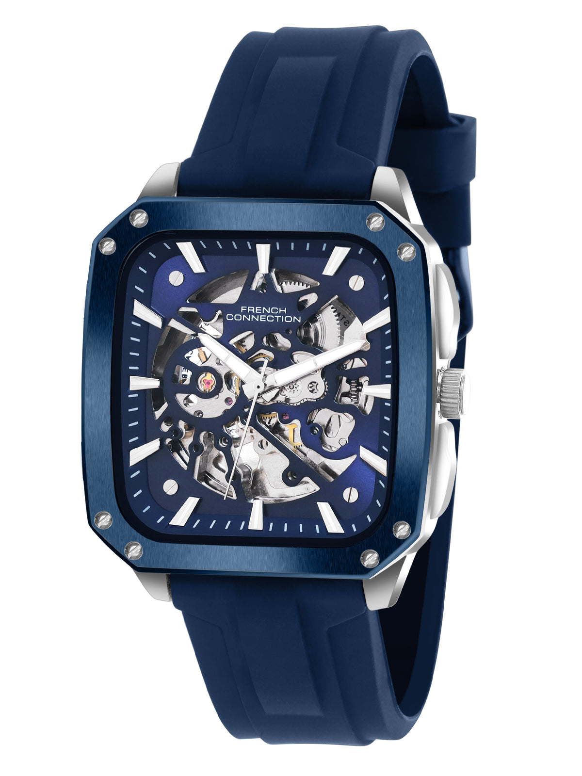 French Connection See Through Blue Square Dial With Blue Silicone Strap Automatic Watch - For Mens FCA18SUL