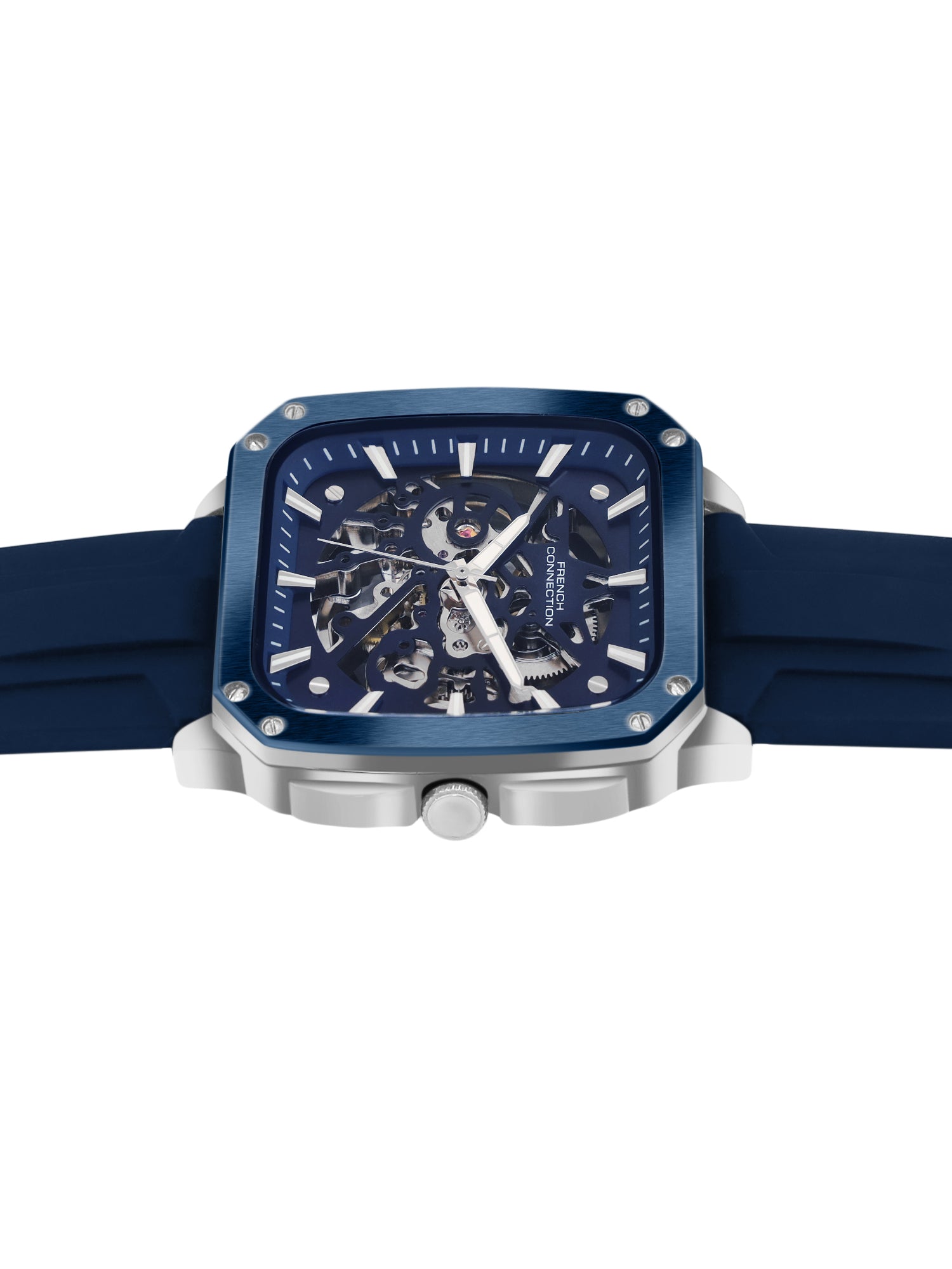 French Connection See Through Blue Square Dial With Blue Silicone Strap Automatic Watch - For Mens FCA18SUL