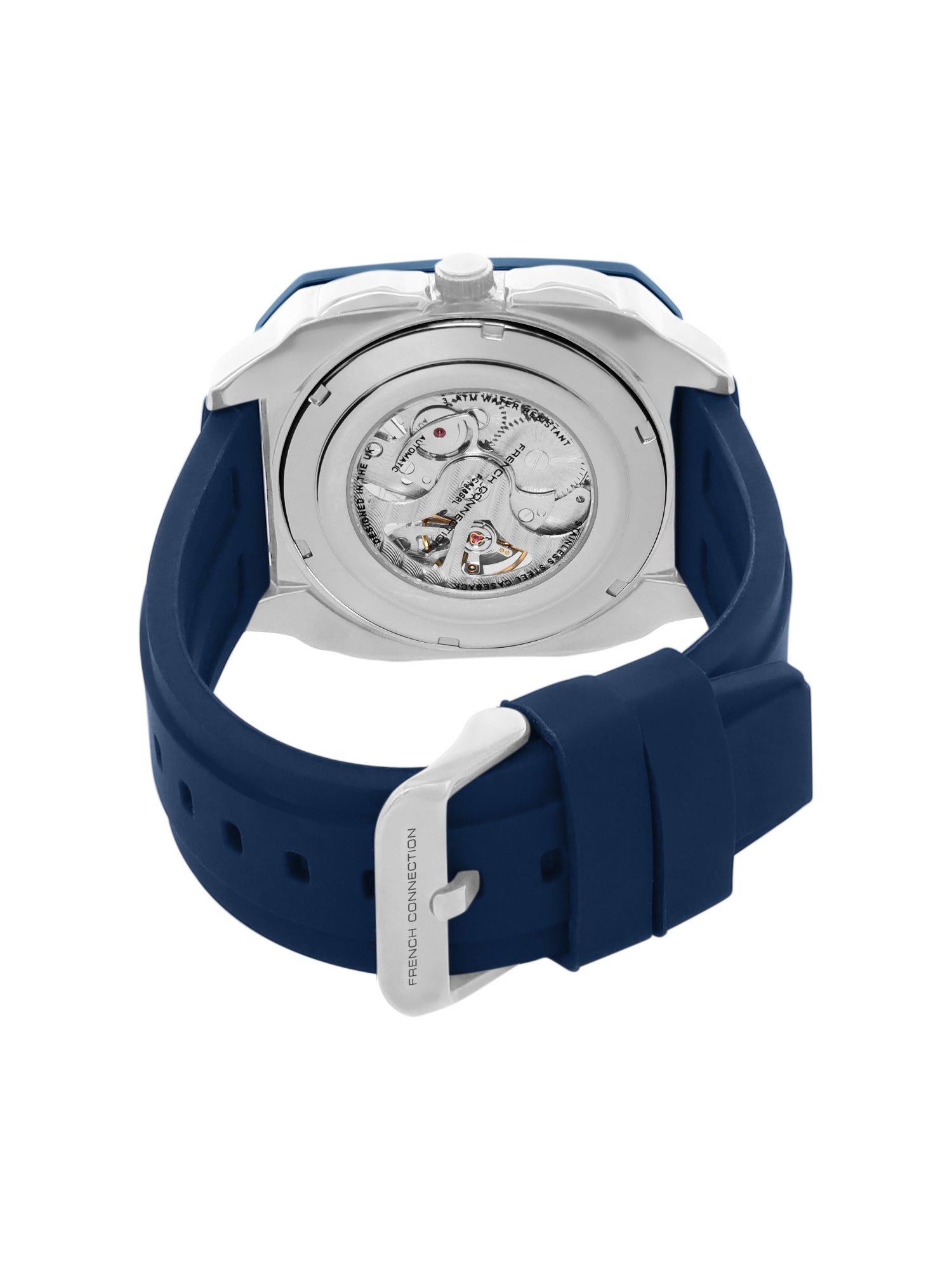 French Connection See Through Blue Square Dial With Blue Silicone Strap Automatic Watch - For Mens FCA18SUL