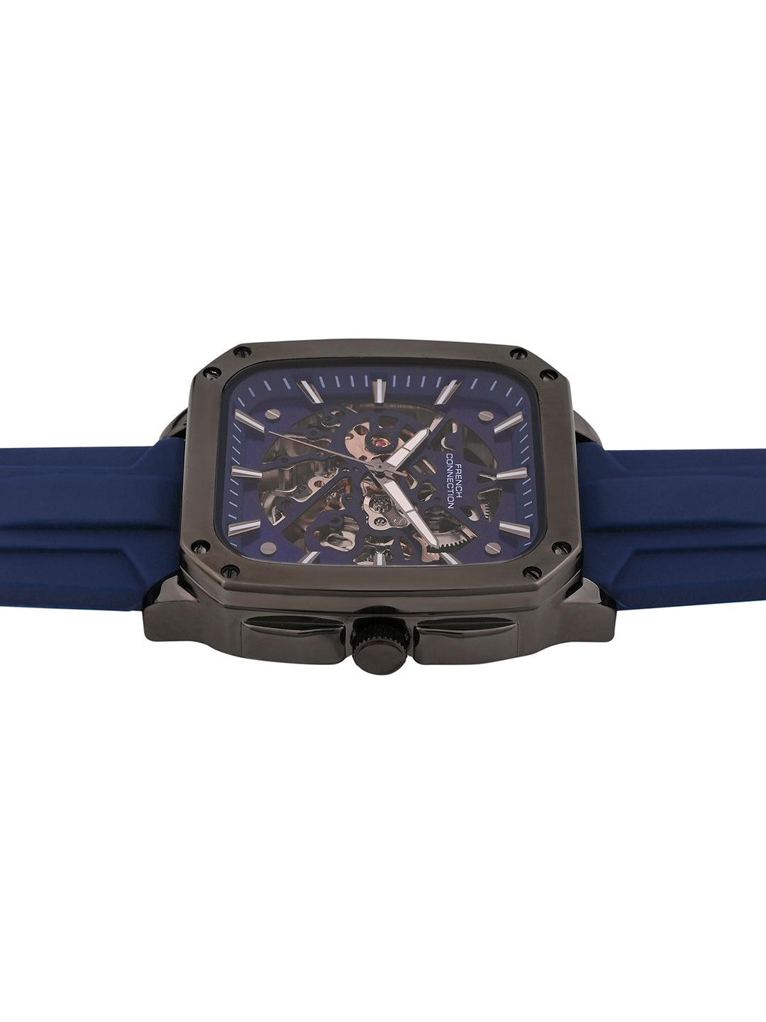 French Connection See Through Blue Square Dial With Blue Silicone Strap Automatic Watch - For Mens FCA18UL