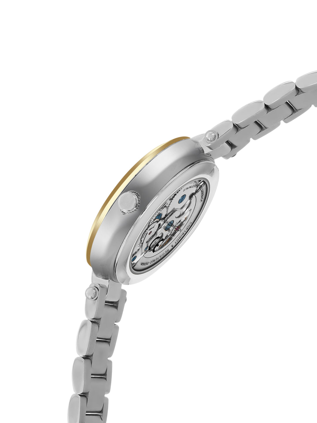 French Connection FCA21TM Modern Silver White Skeleton Dial Gold Two-Tone Stainless Steel Strap Women's Automatic Watch