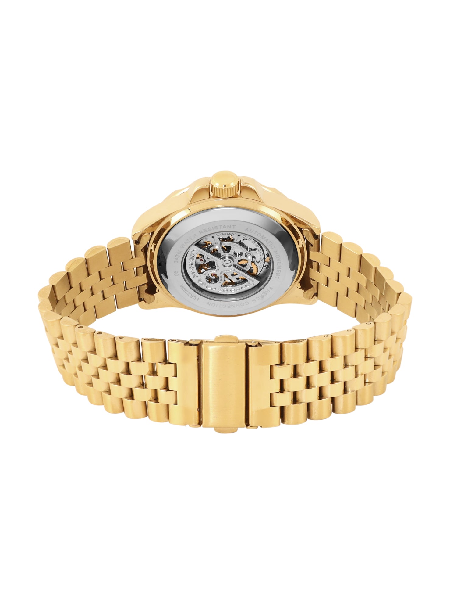 French Connection See Through Silver Round Dial With Gold Stainless Steel Strap Automatic Watch - For Mens FCA22GM