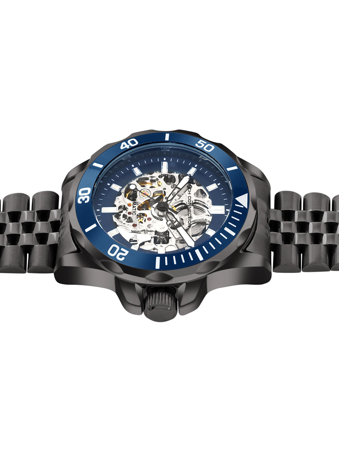 French Connection See Through Blue Round Dial With Stainless Steel Strap Automatic Watch - For Mens FCA22GNM