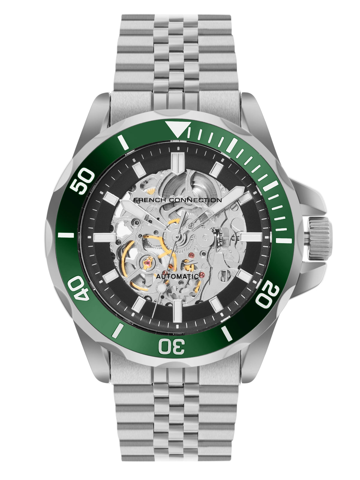 French Connection See Through Black Round Dial With Stainless Steel Strap Automatic Watch - For Mens FCA22NSM