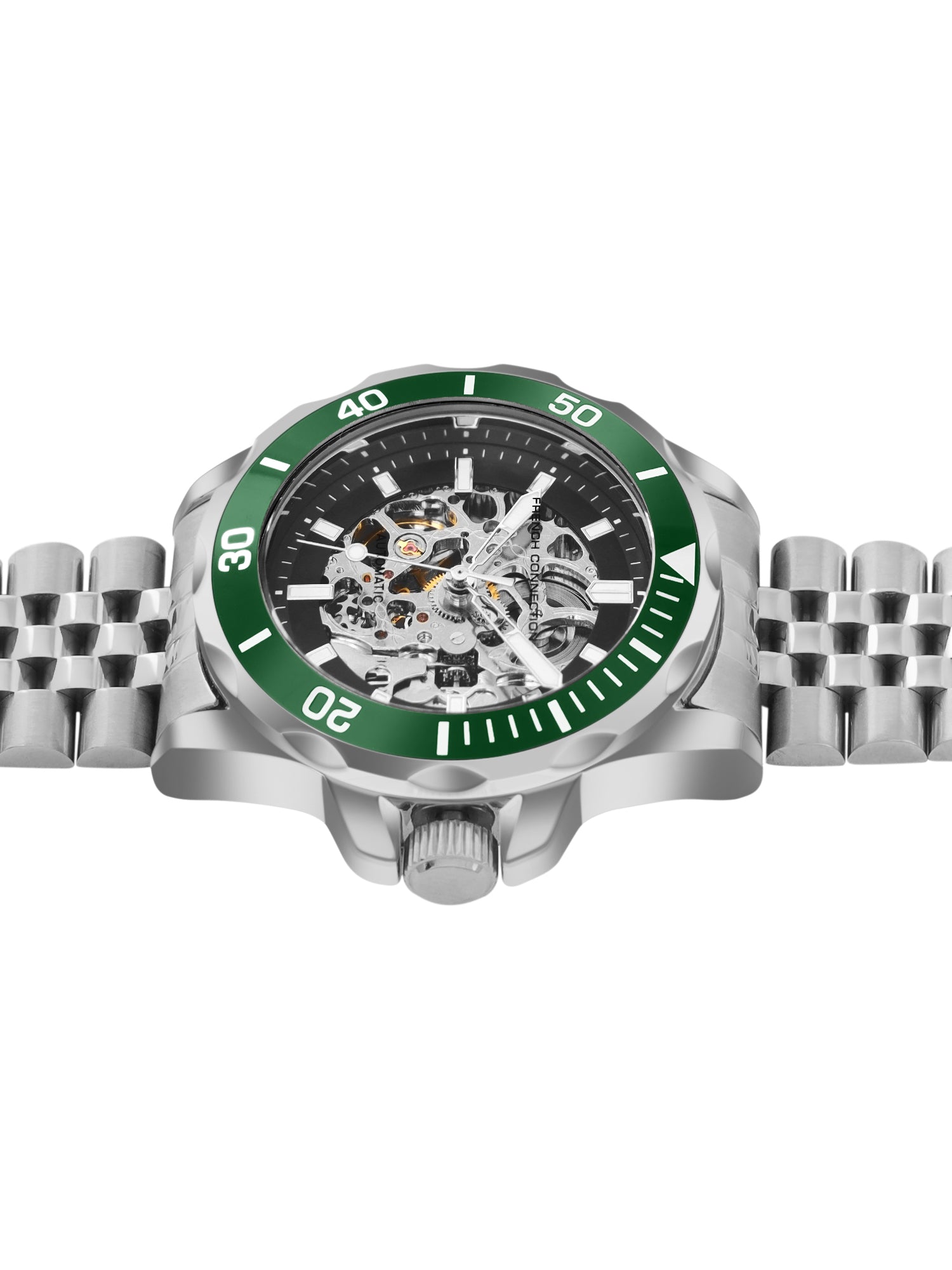 French Connection See Through Black Round Dial With Stainless Steel Strap Automatic Watch - For Mens FCA22NSM