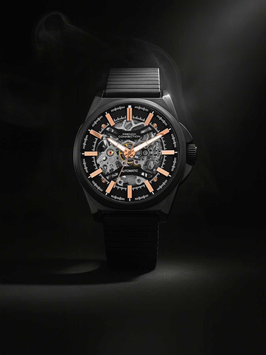 French Connection See Through Black Round Dial With Silicone Strap Automatic Watch - For Mens FCA23BBL