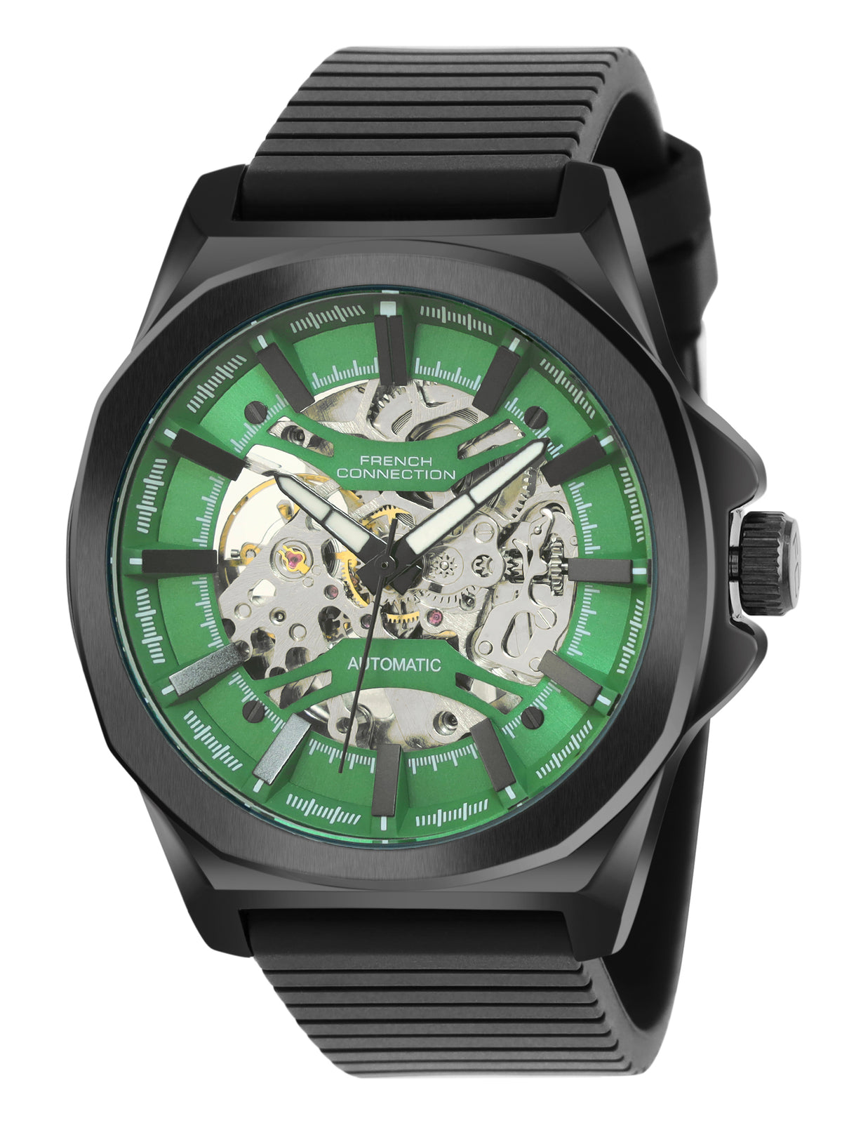 French Connection See Through Green Round Dial With Silicone Strap Automatic Watch - For Mens FCA23NBL