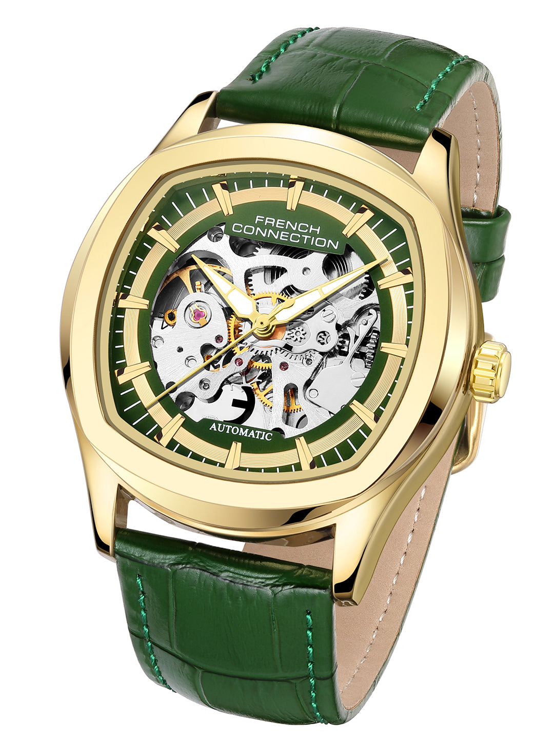 French Connection Gearion | Green Skeleton Dial | Green Leather Strap | Luxury Automatic Watch for Men - FCA25NL