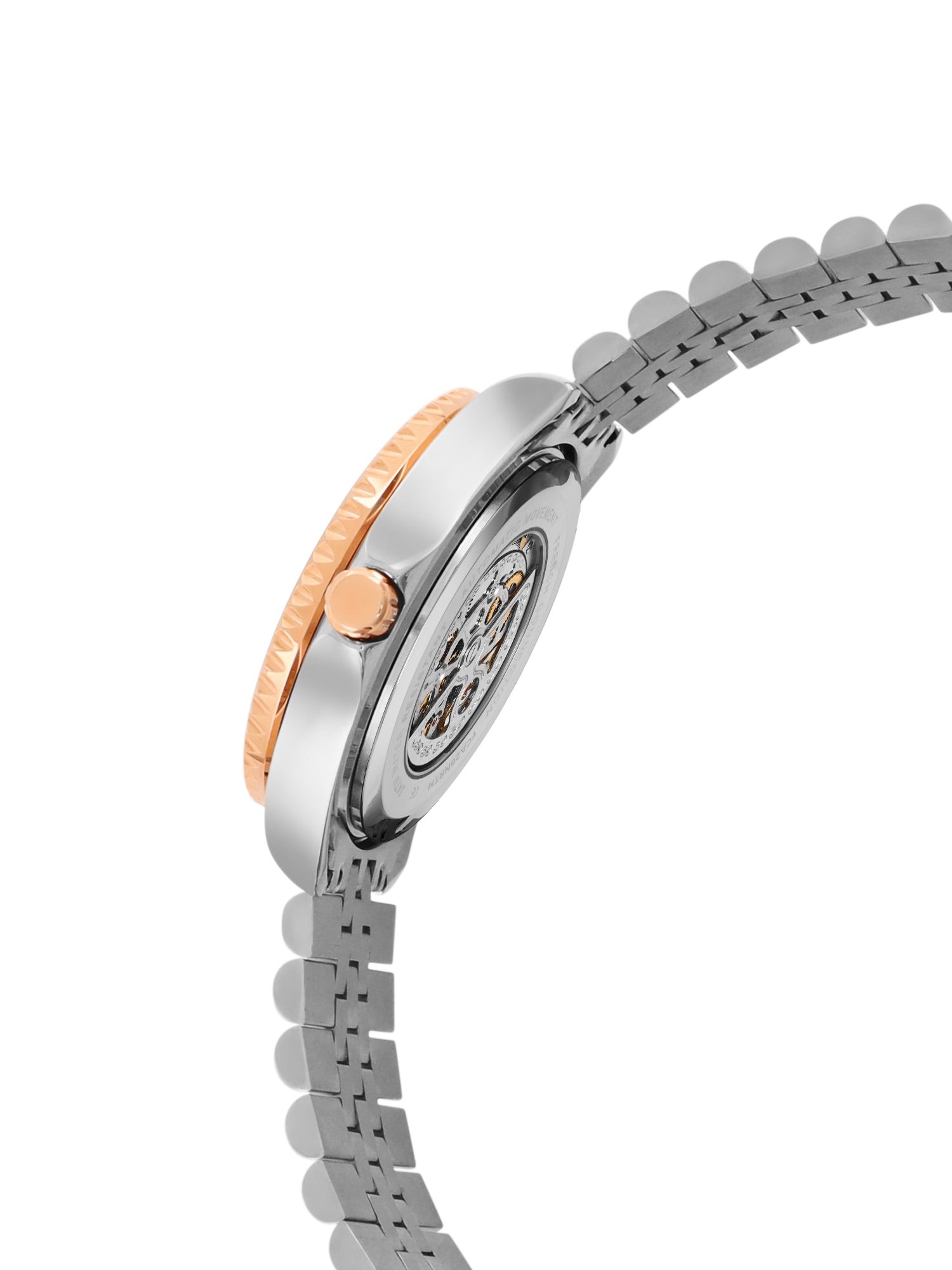French Connection Aether Drive Men's Automatic Skeleton Watch with Green Sunray Dial, Two-Tone Rose Gold & Silver Stainless Steel Bracelet – FCA26NRTM