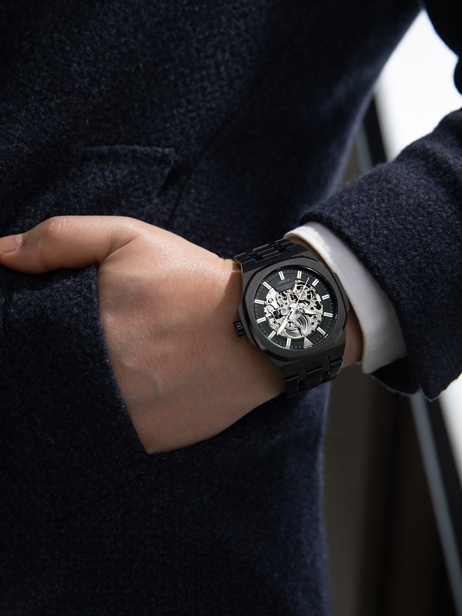French Connection Autaros Skeleton Dial Stainless Steel Automatic Watch for Men - FCA31BM