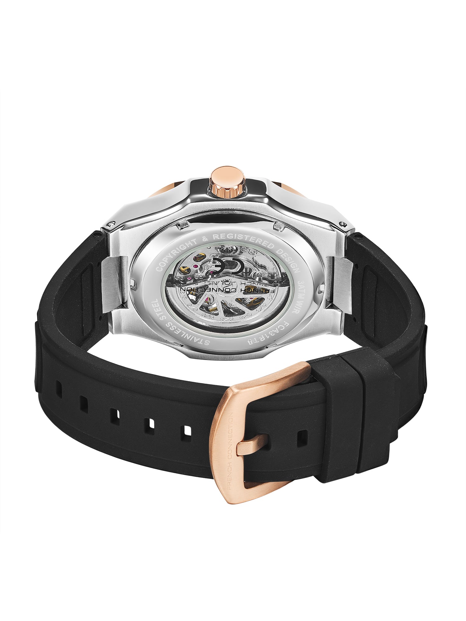 French Connection Autaros Skeleton Dial Silicone Automatic Watch for Men - FCA31RTB