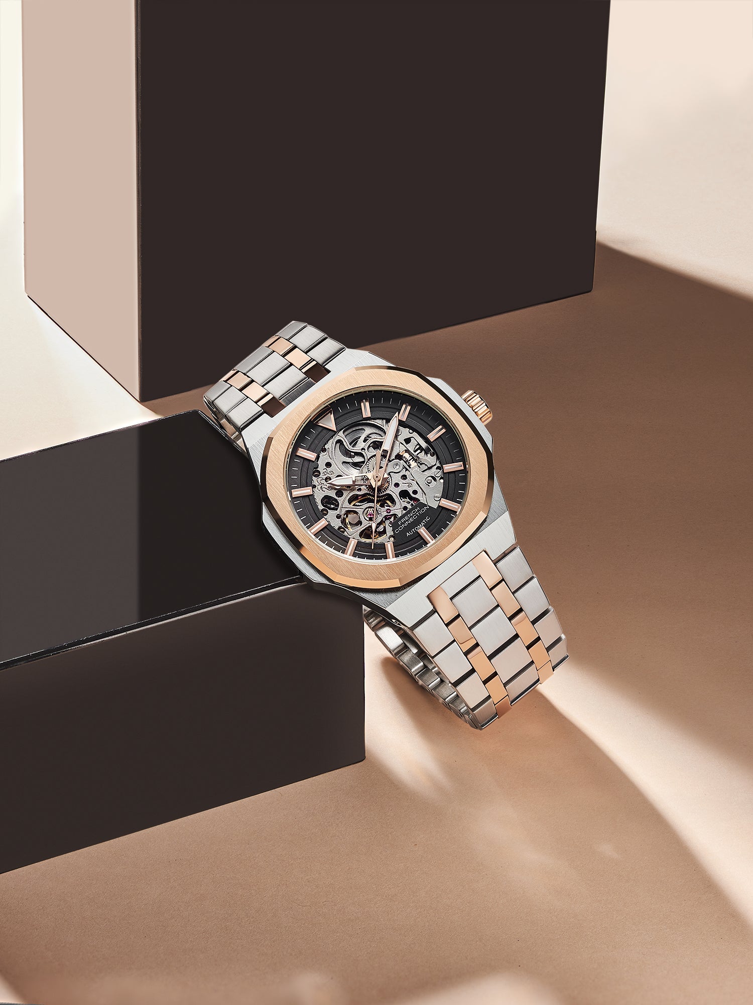 French Connection Autaros Skeleton Dial Stainless Steel Automatic Watch for Men - FCA31RTM