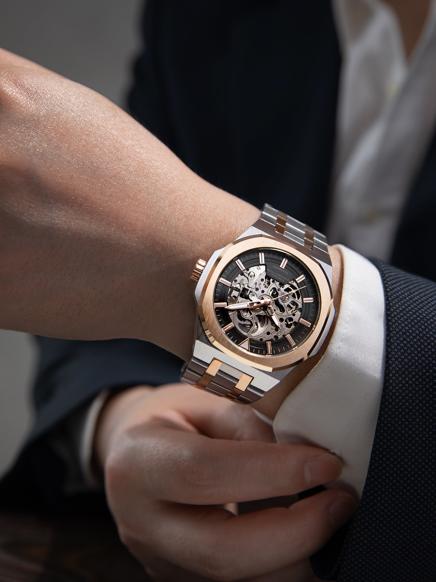 French Connection Autaros Skeleton Dial Stainless Steel Automatic Watch for Men - FCA31RTM