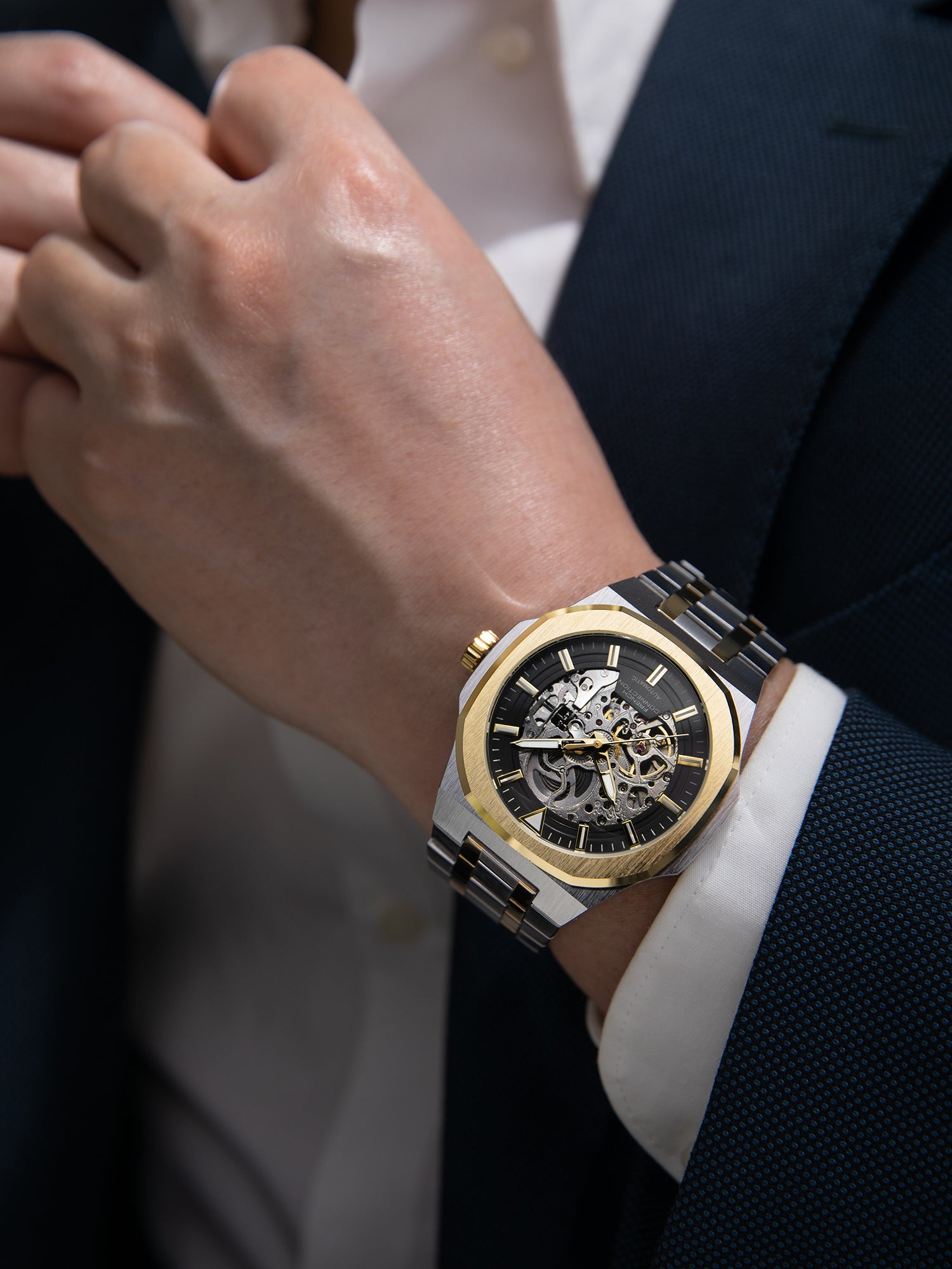 French Connection Autaros Skeleton Dial Stainless Steel Automatic Watch for Men - FCA31TM