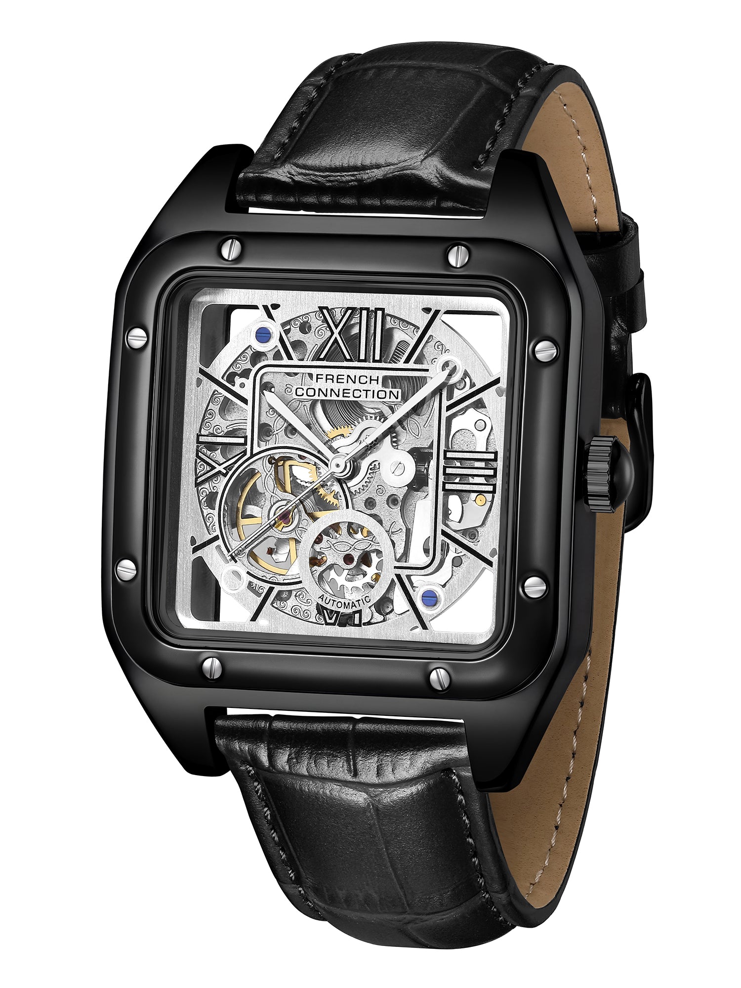 French Connection Autronox Skeleton Dial Leather Automatic Watch for Men - FCA33BBL