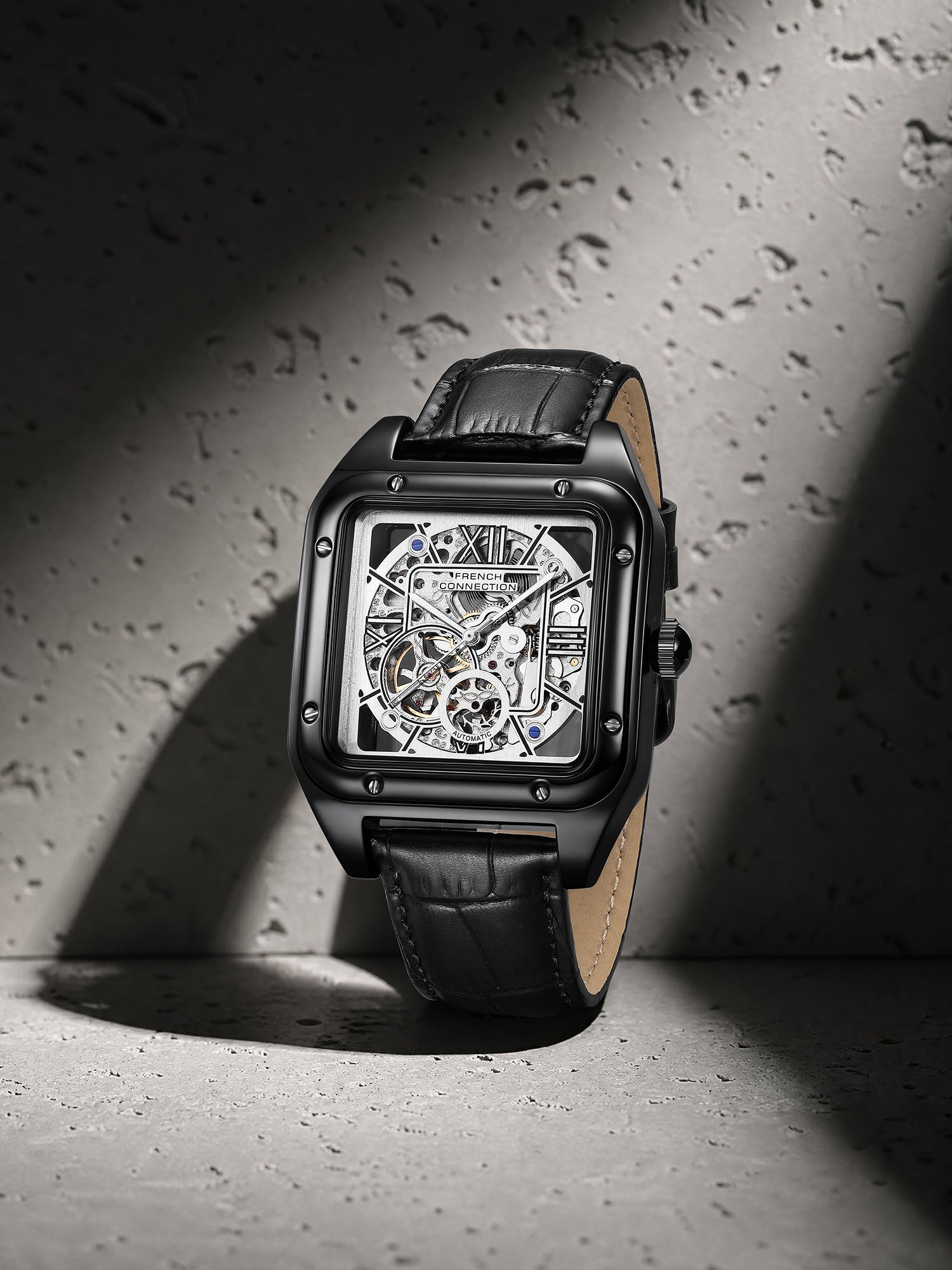 French Connection Autronox Skeleton Dial Leather Automatic Watch for Men - FCA33BBL