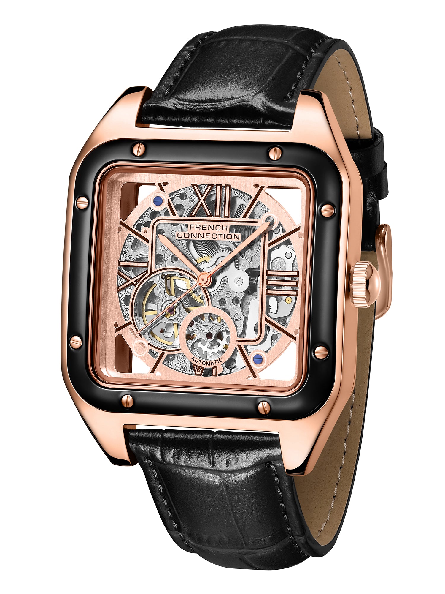 French Connection Autronox Skeleton Dial Leather Automatic Watch for Men - FCA33BL