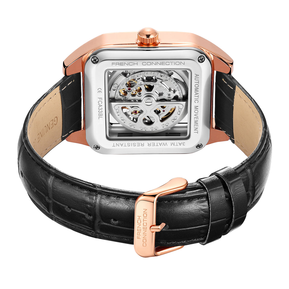 French Connection Autronox Skeleton Dial Leather Automatic Watch for Men - FCA33BL