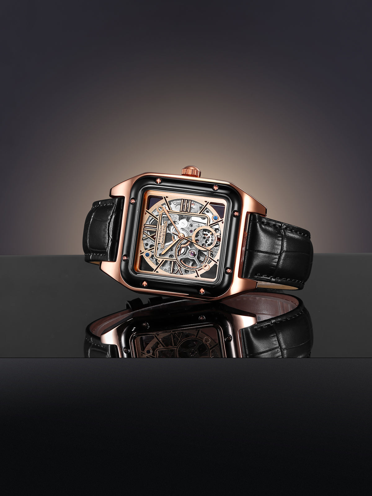 French Connection Autronox Skeleton Dial Leather Automatic Watch for Men - FCA33BL