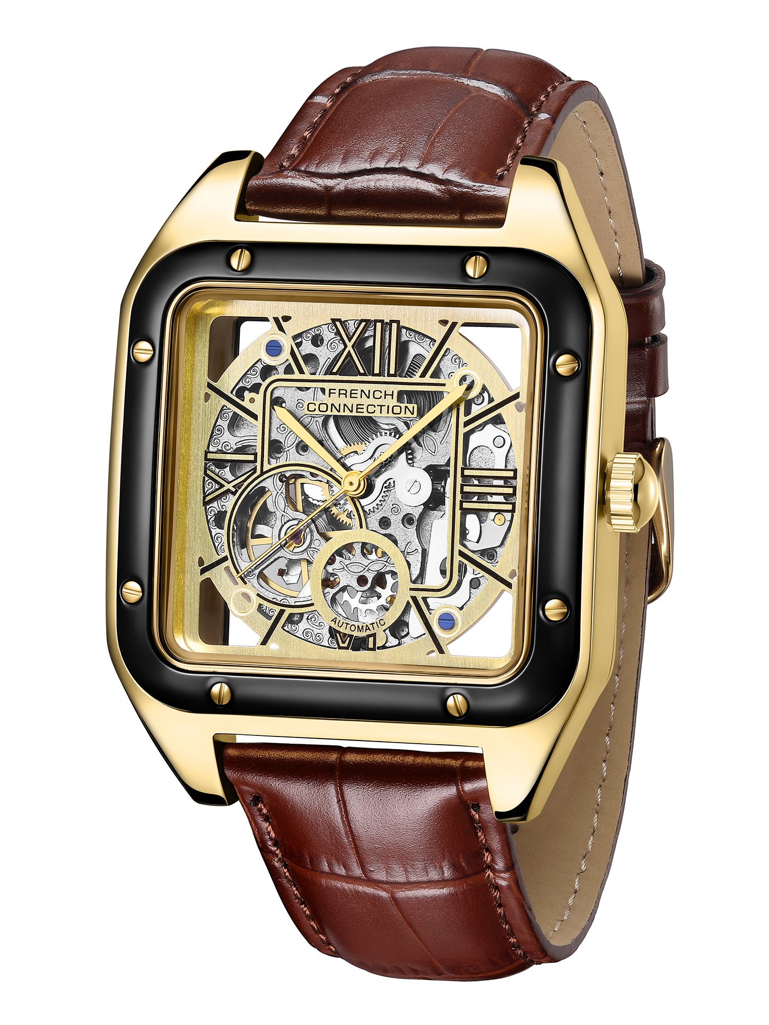 French Connection Autronox Skeleton Dial Leather Automatic Watch for Men - FCA33BRL