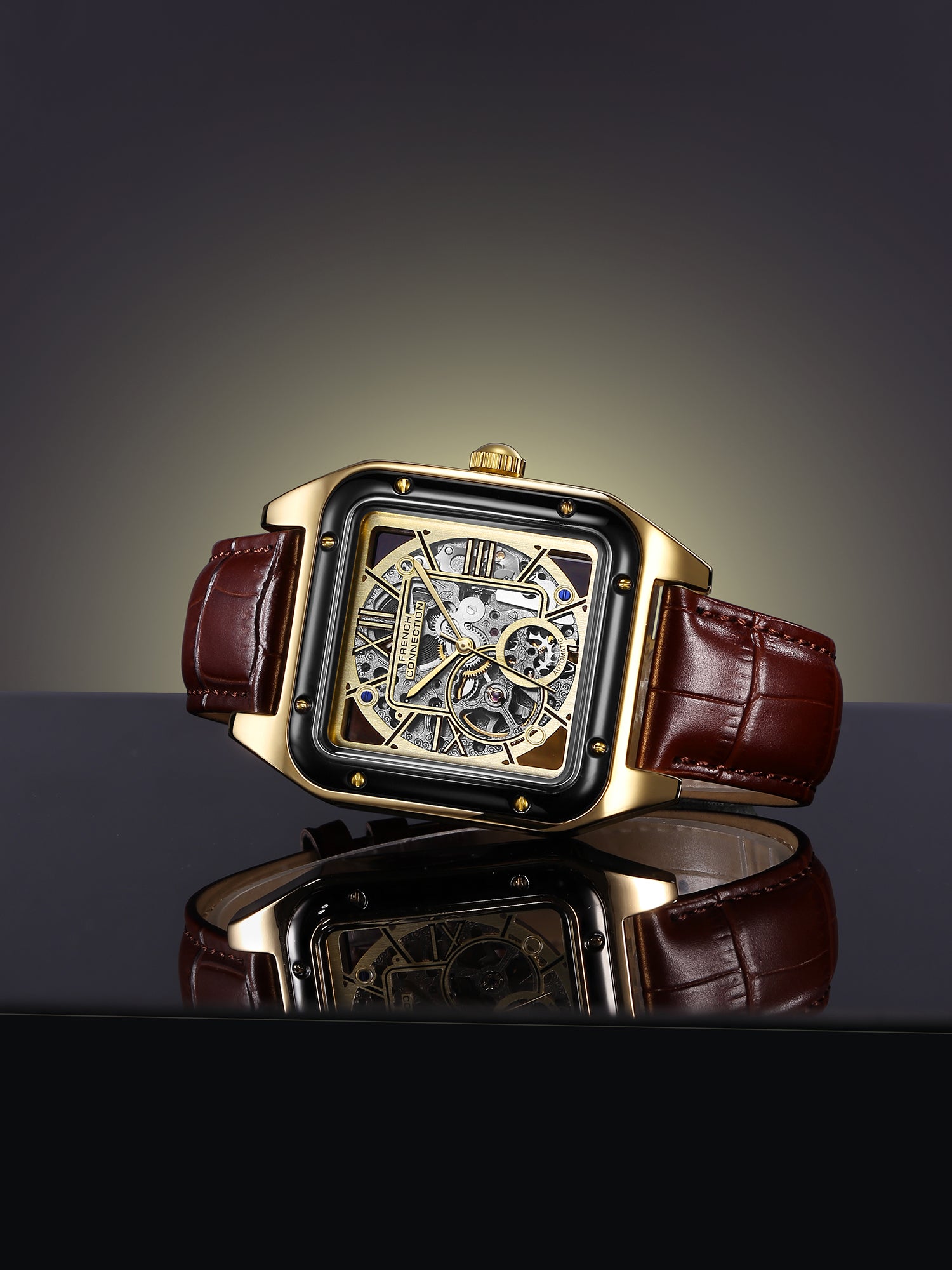 French Connection Autronox Skeleton Dial Leather Automatic Watch for Men - FCA33BRL