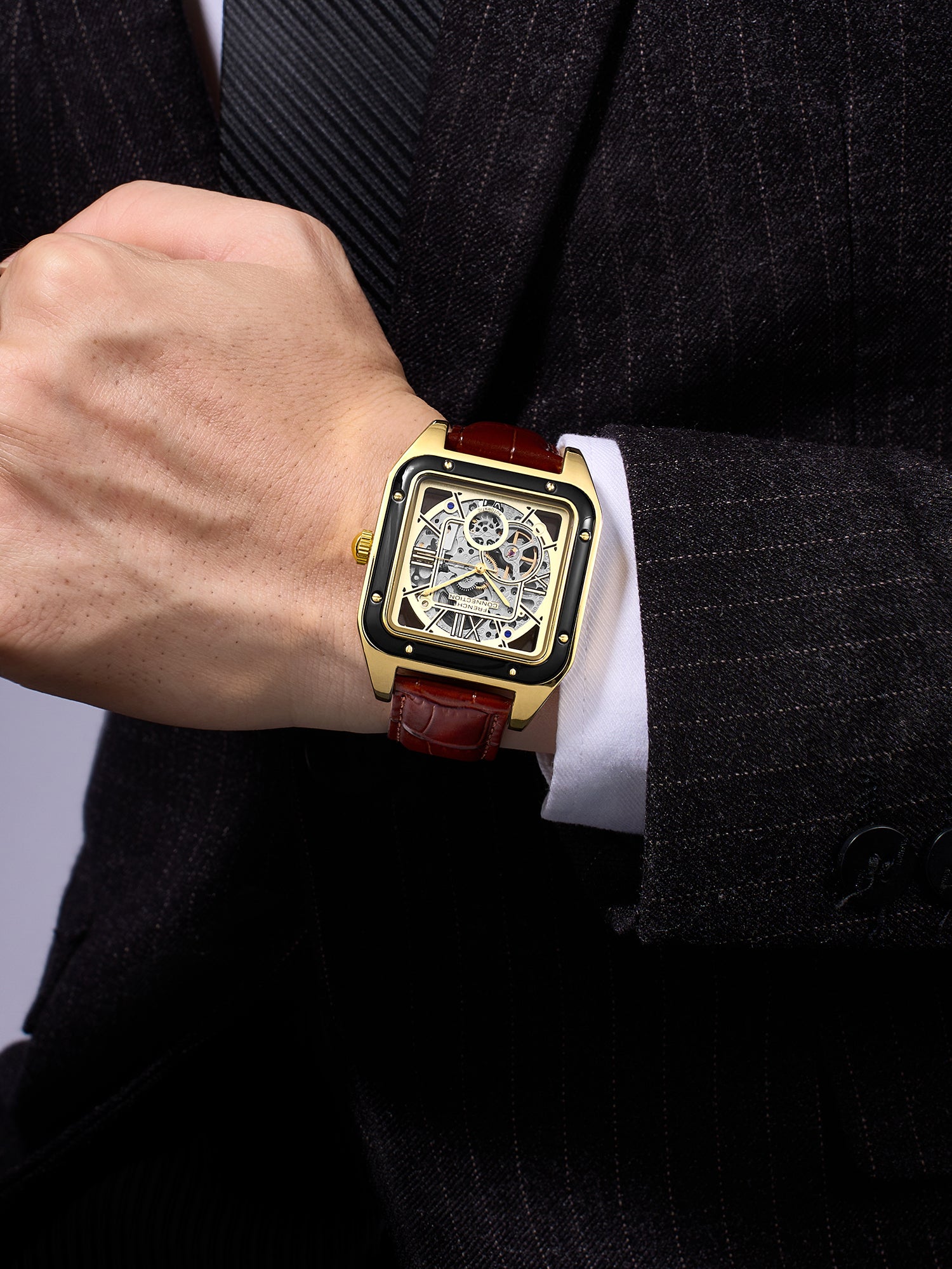 French Connection Autronox Skeleton Dial Leather Automatic Watch for Men - FCA33BRL