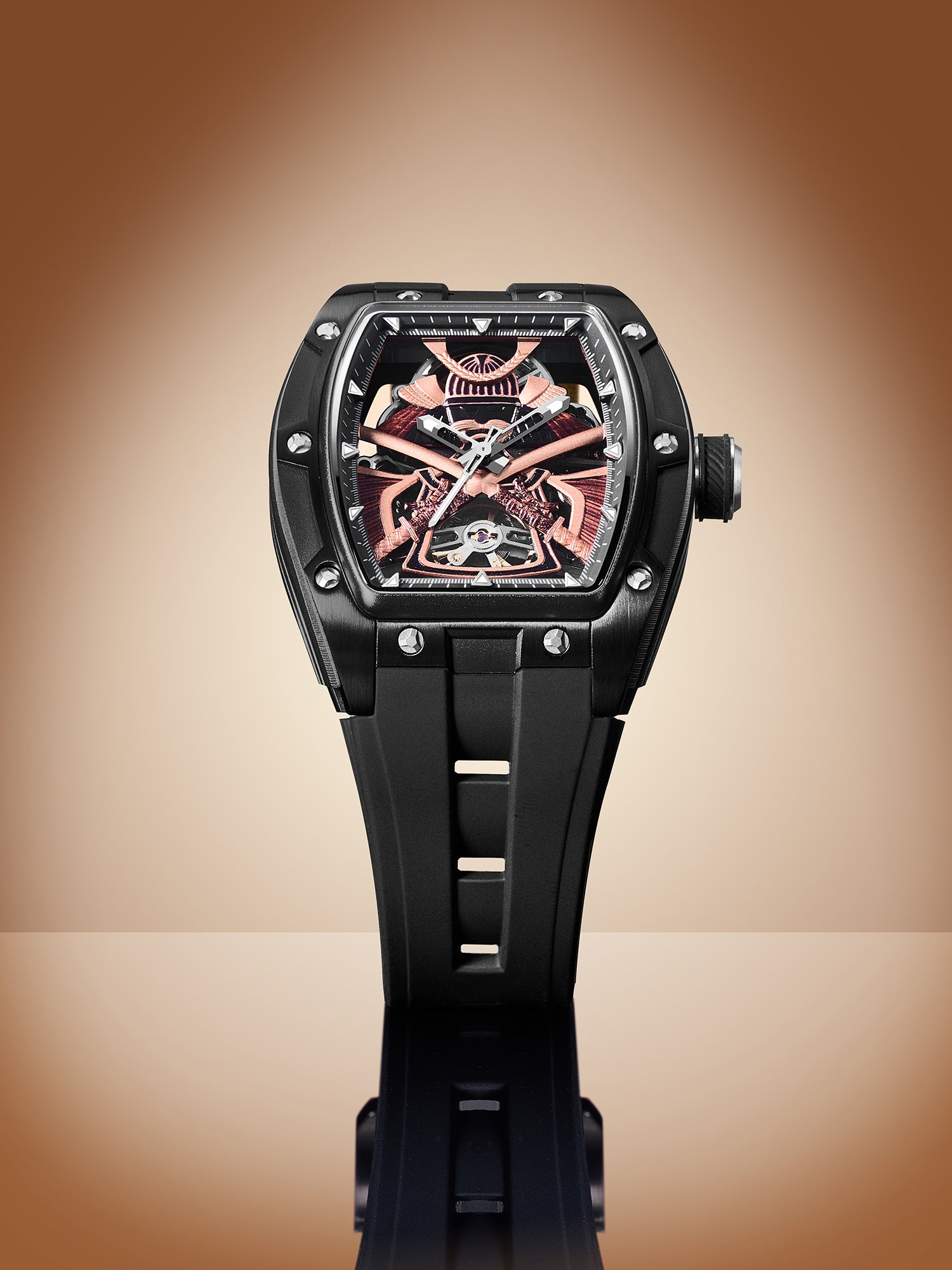 French Connection Stealth Series Limited Edition Men's Automatic Skeleton Watch with Black Skeleton Dial, Black PVD Stainless Steel Case & Black Silicone Strap - FCA50BB