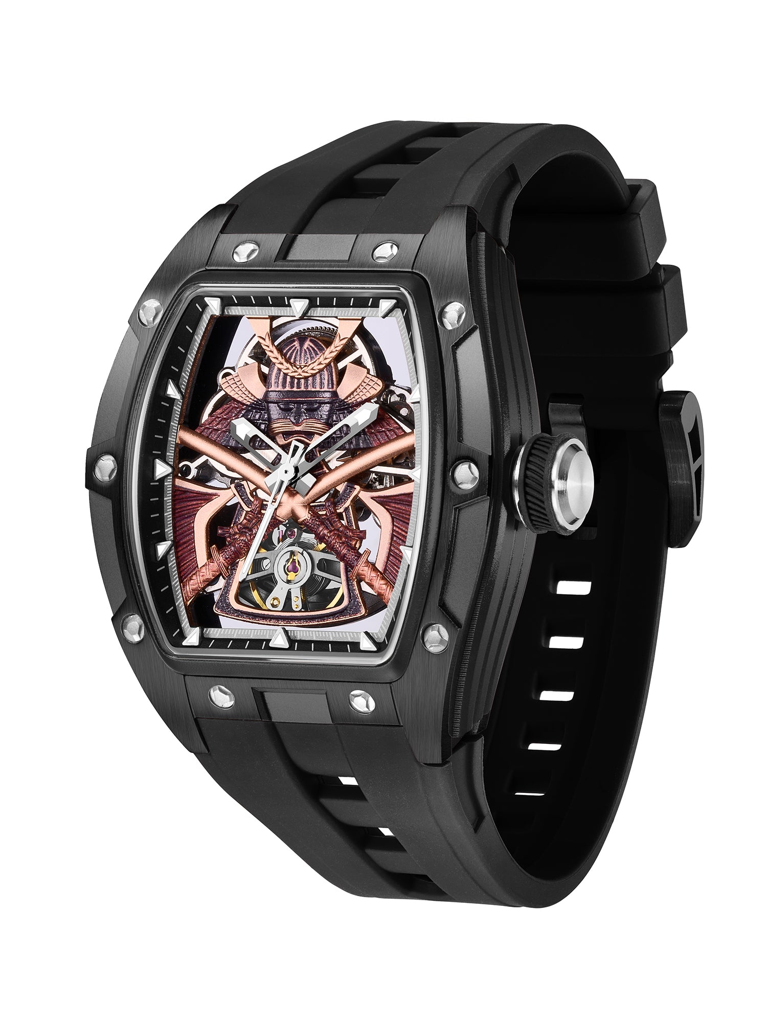 French Connection Stealth Series Limited Edition Men's Automatic Skeleton Watch with Black Skeleton Dial, Black PVD Stainless Steel Case & Black Silicone Strap - FCA50BB