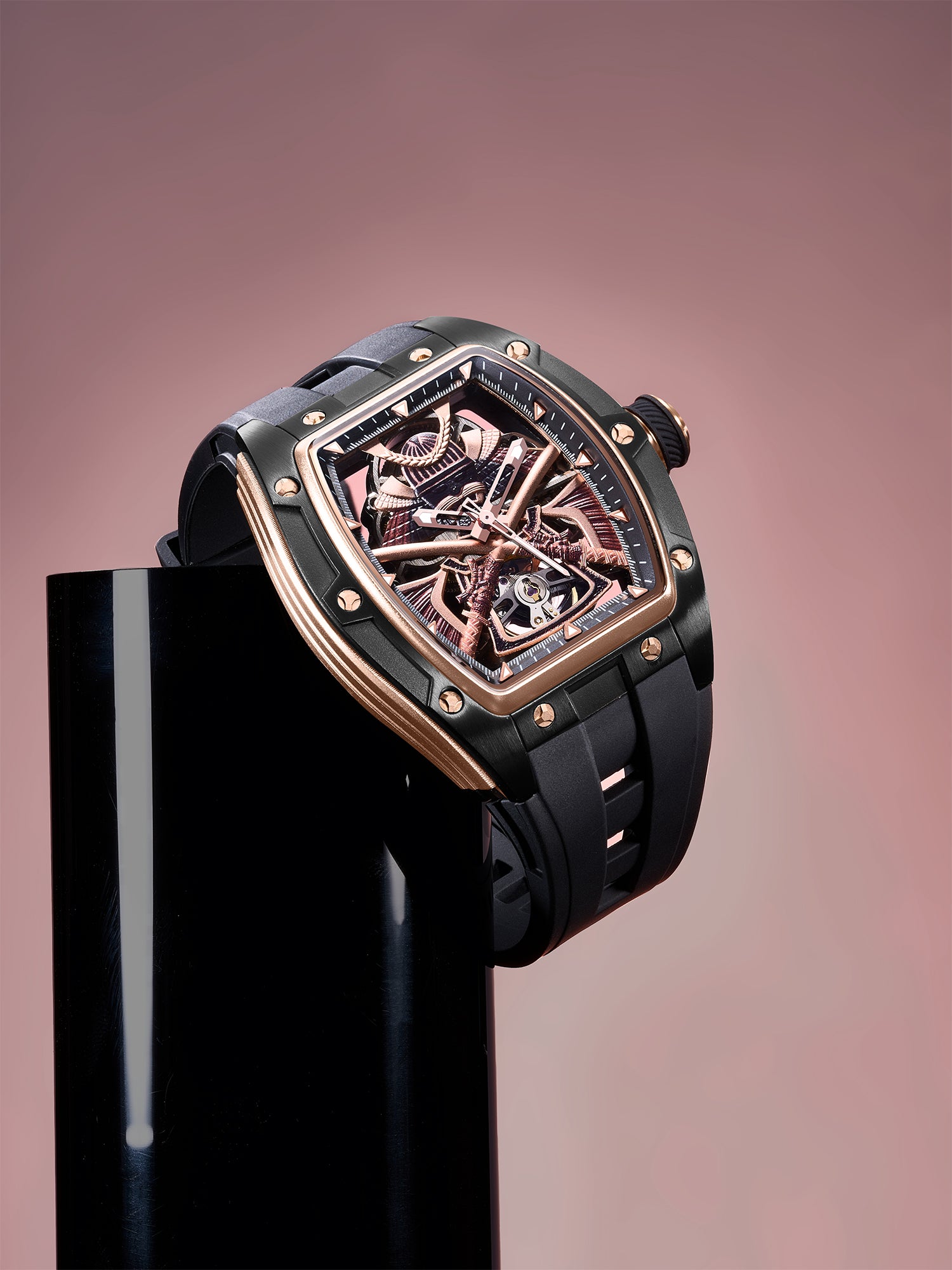 French Connection Stealth Series Limited Edition Men's Automatic Skeleton Watch with Black Skeleton Dial, Black Stainless Steel Case & Black Silicone Strap - FCA50B