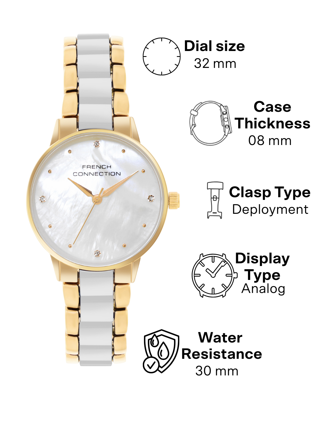 French Connection White Dial Analog Watch for Women's - FCB10GM