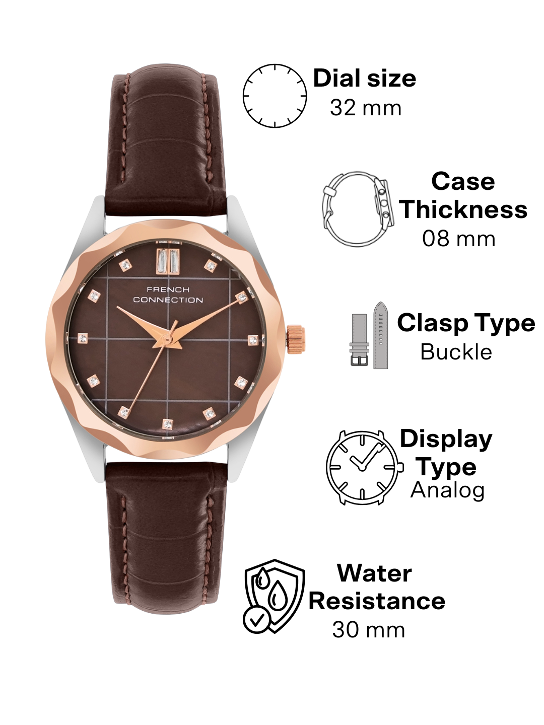 French Connection Brown Dial Analog Watch for Women's - FCB11BRL
