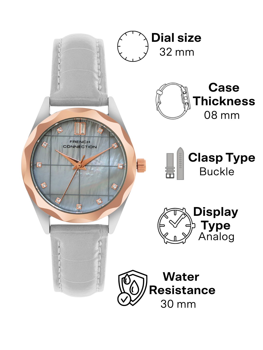 French Connection Grey Dial Analog Watch for Women's - FCB11GRL