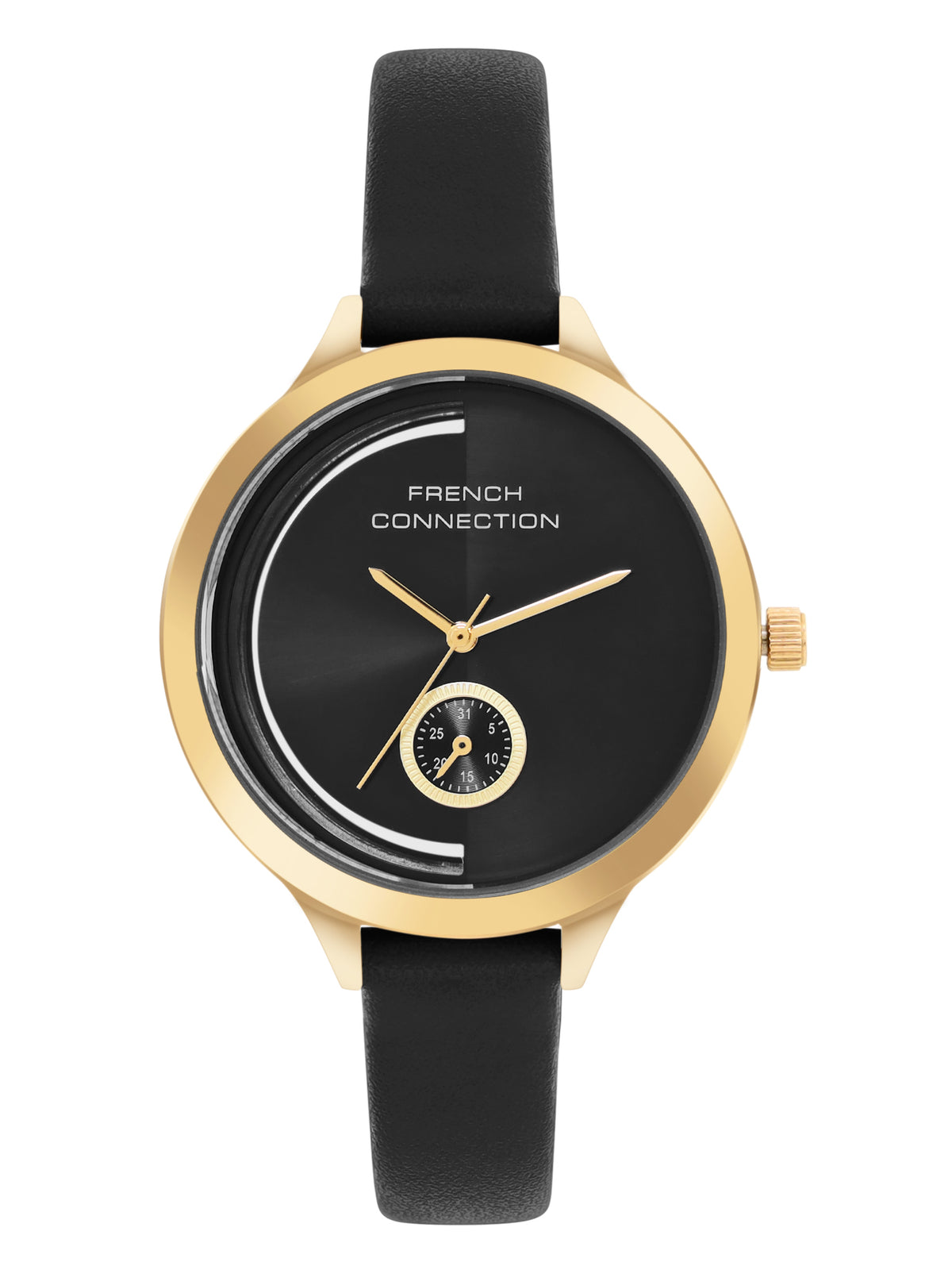 French Connection Black Dial Analog Side Second Watch for Women's - FCB12BL