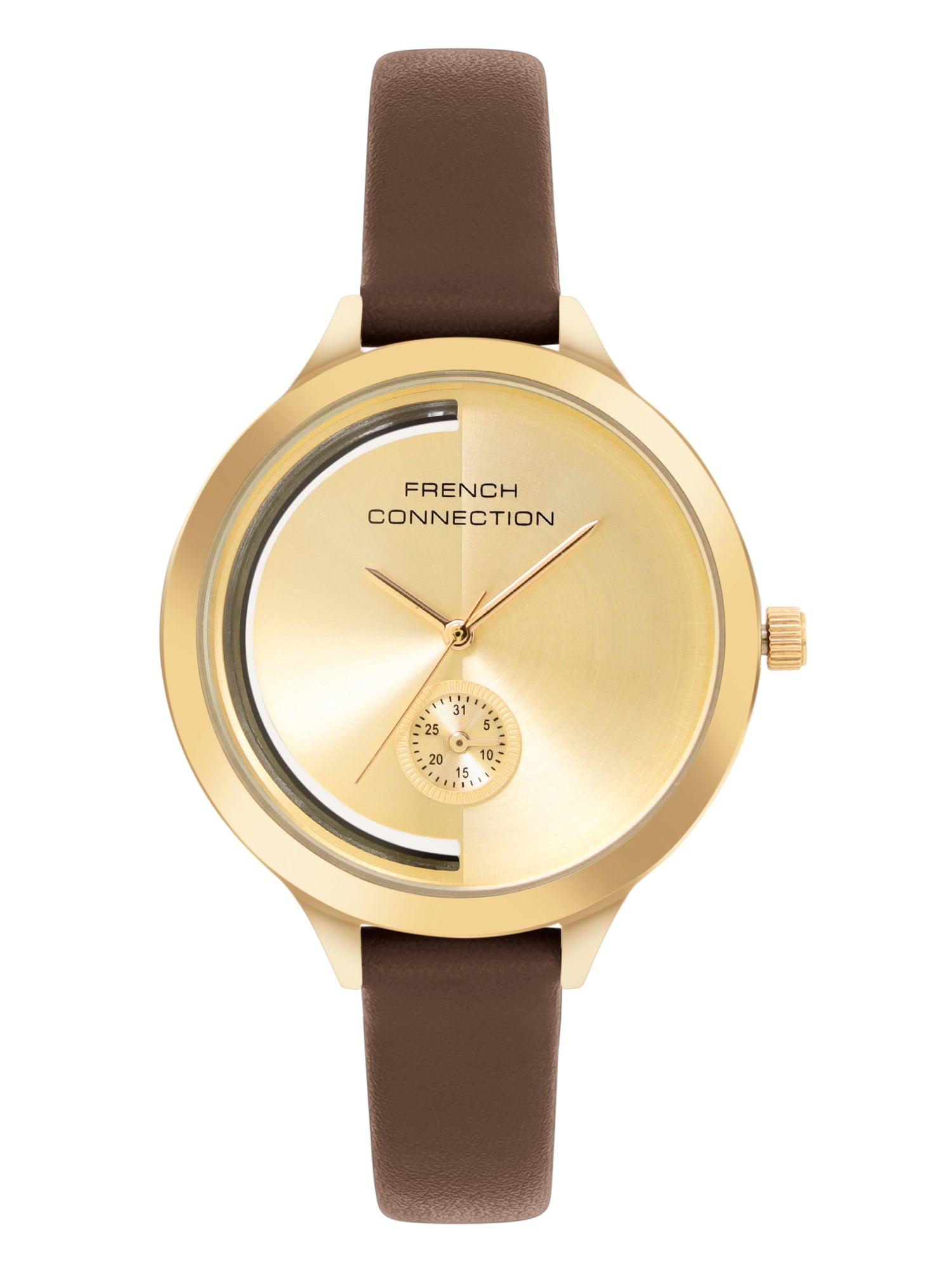 French Connection Gold Dial Analog Side Second Watch for Women's - FCB12BRL