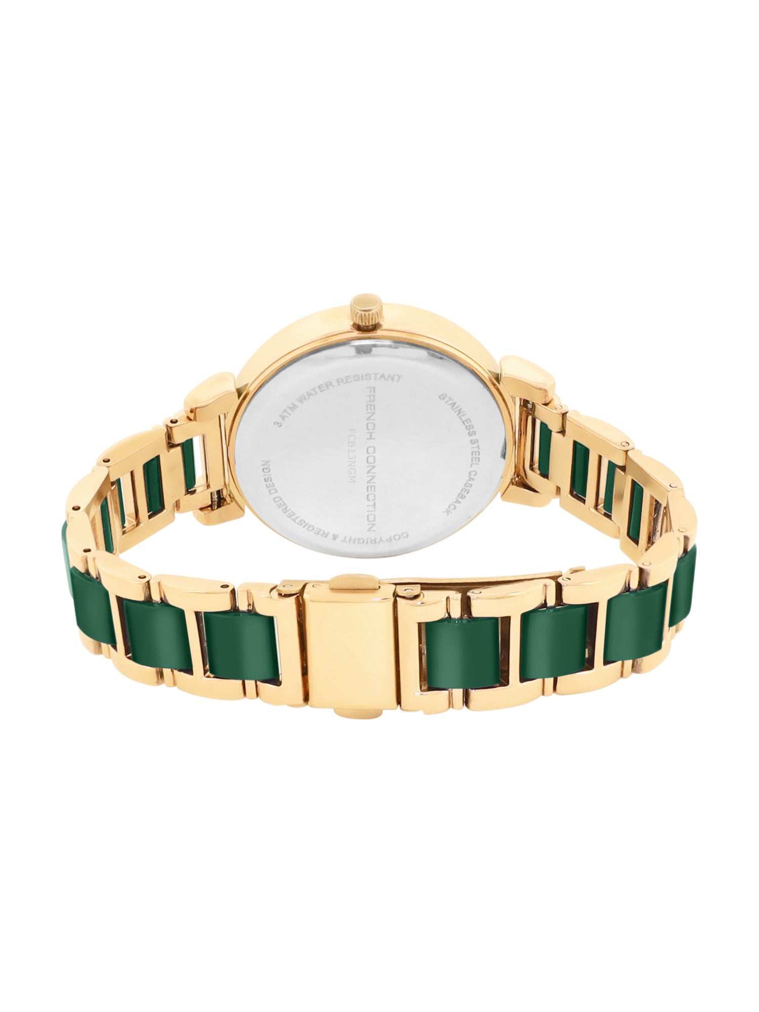 French Connection Mop Green Round Dial With Gold & Green Stainless Steel Strap Watch - For Womens FCB13NGM